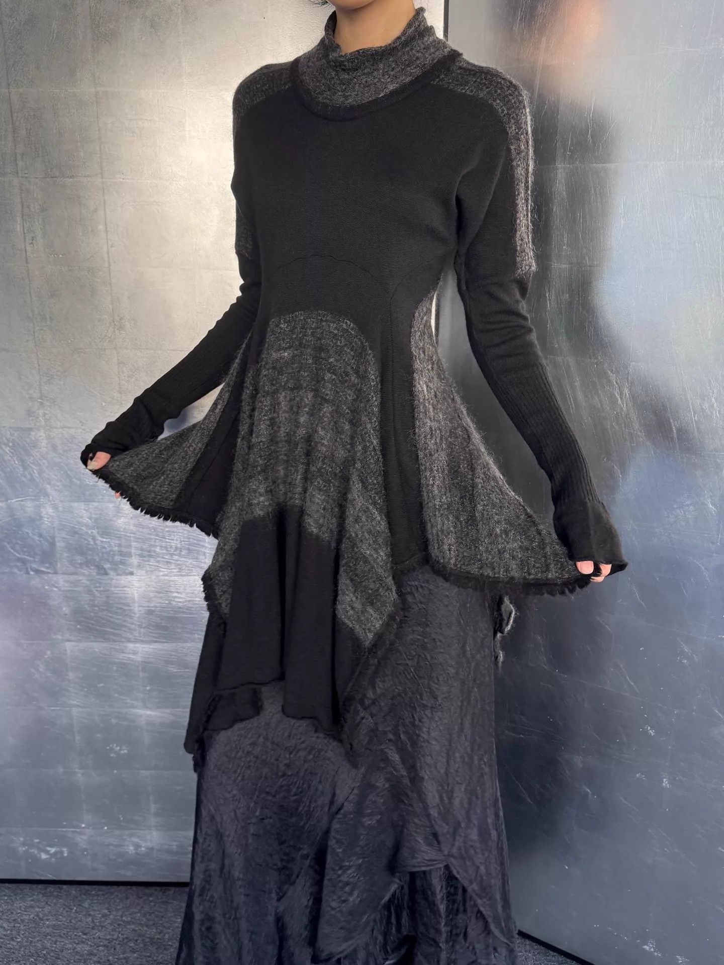 Other Italian Brand Color Blocked Irregular Hem Wool Mohair Angora Dress Size M / US 6-8 / IT 42-44 - 7 Thumbnail