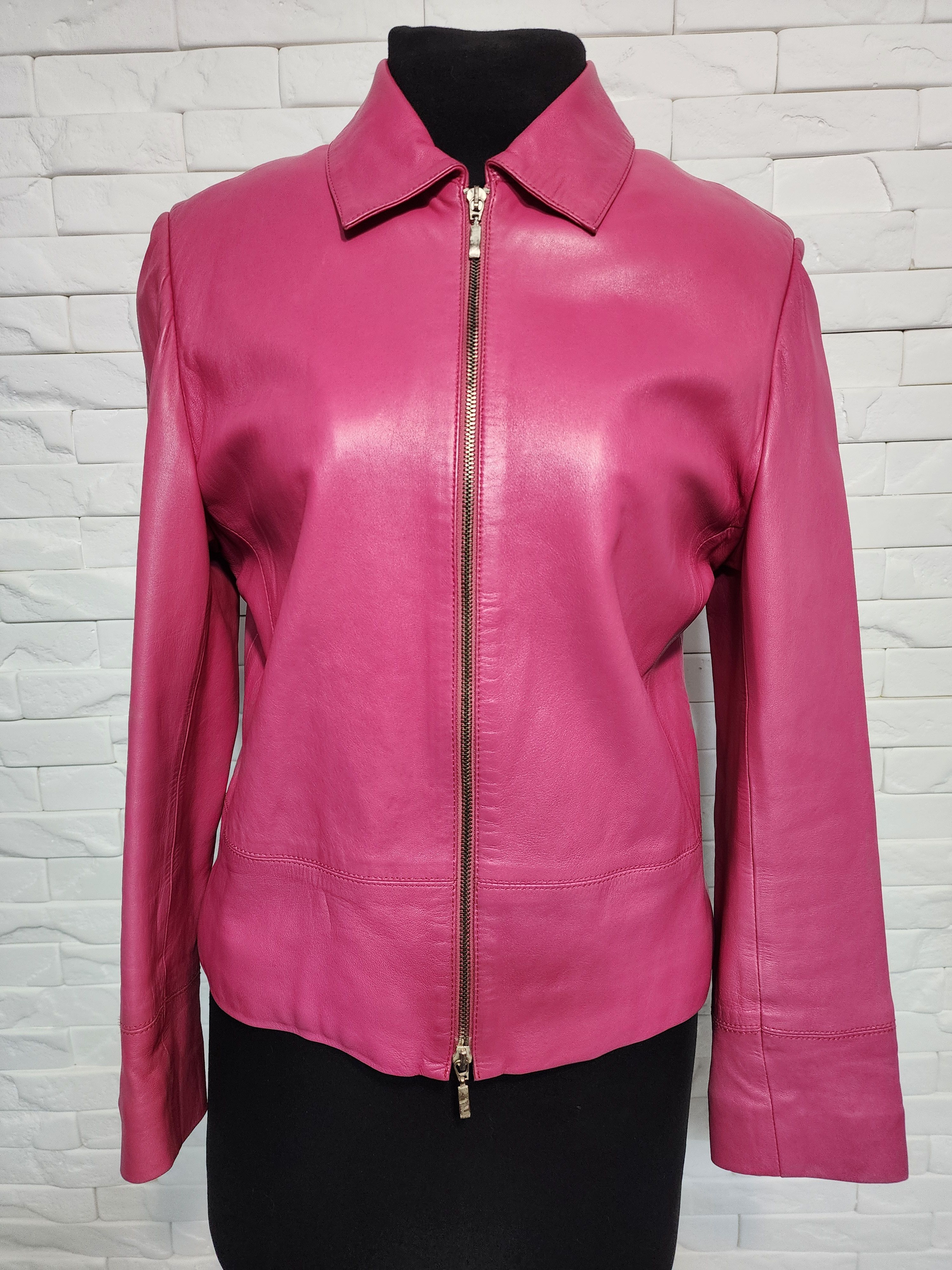 Designer Pink Leather Women's Sporty Jacket: Size M / US 6-8 / IT 42-44 - 1 Thumbnail