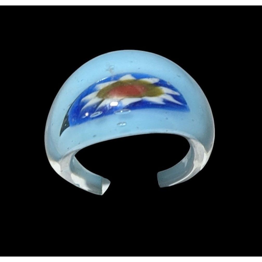 Other Vintage Hand Blown Blue Floral Glass Ring Size 6 3/4 Size ONE SIZE - 3 Thumbnail