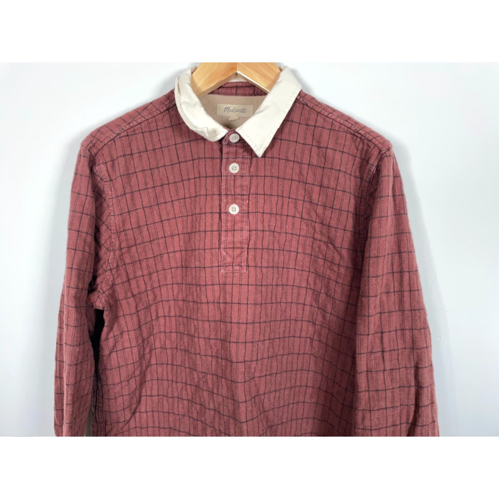 Madewell VINTAGE Madewell Quilted Rugby Shirt Men’s Large Dark Red Check Polo Long Sleeve 100% Cotton Retro 90s Preppy Womens? Size US L / EU 52-54 / 3 - 4 Thumbnail