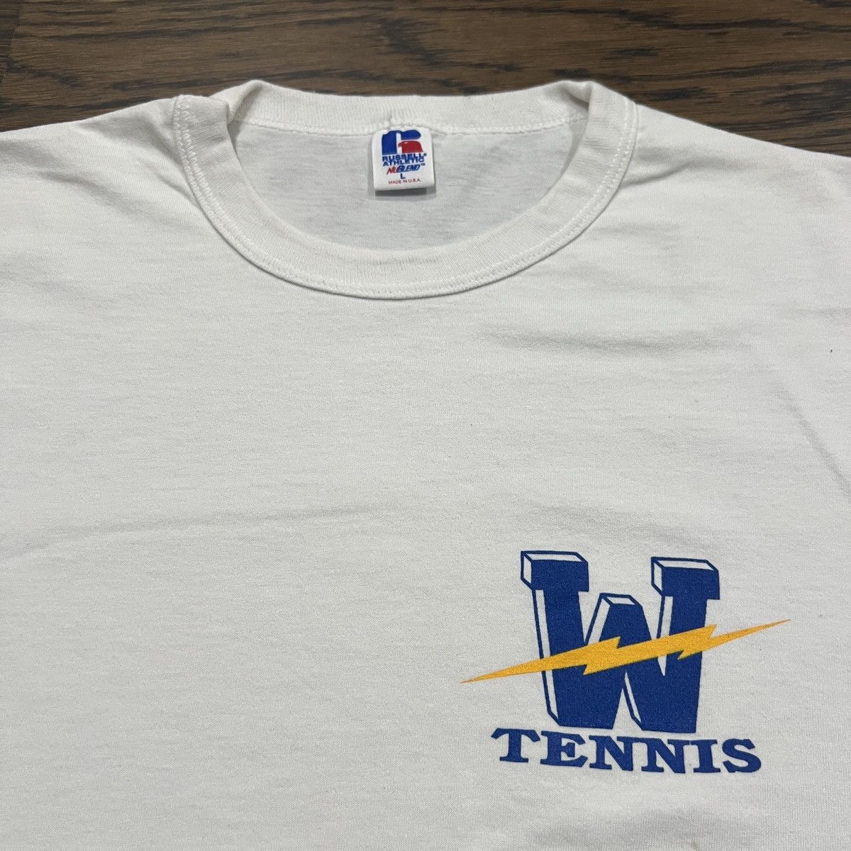 Vintage Vintage 90s W Tennis Athletics Russell single stitch shirt Size US L / EU 52-54 / 3 - 2 Thumbnail