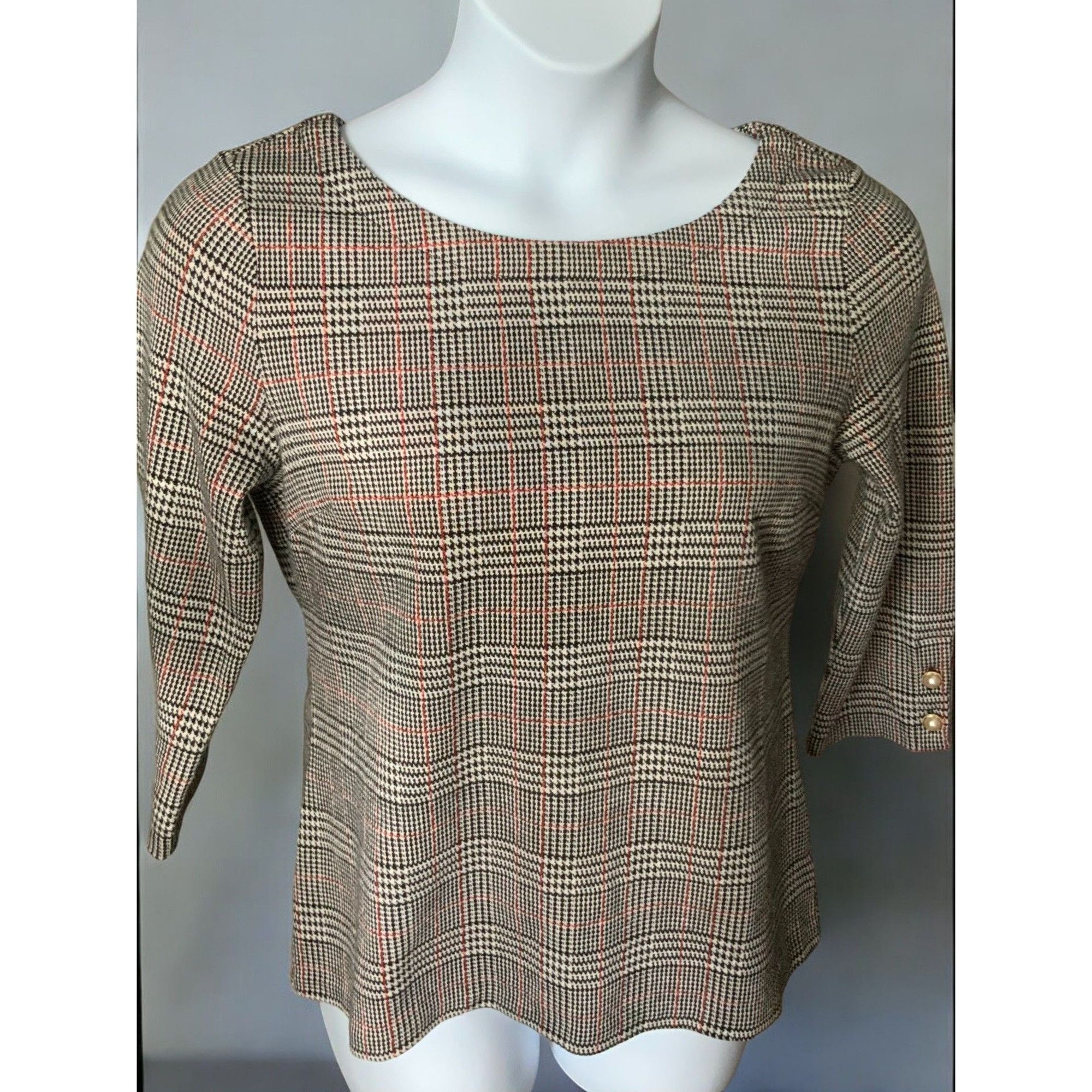 Talbots Talbots Black Plaid Quarter Sleeve Boatneck Top Large Size L / US 10 / IT 46 - 1 Thumbnail