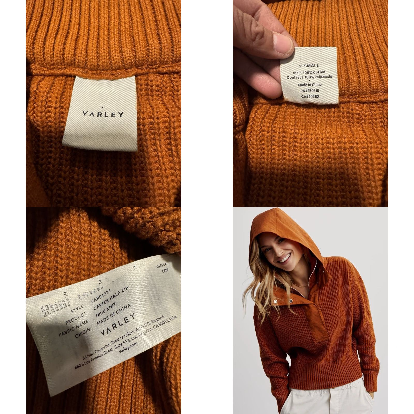 Varley VINTAGE Varley Carter Half Zip Knit- Caramel Cafe Mix XS Women Sweater Pullover Orange Cotton, Polyamide Knit Slim, Regular Fits Size XS / US 0-2 / IT 36-38 - 11 Thumbnail