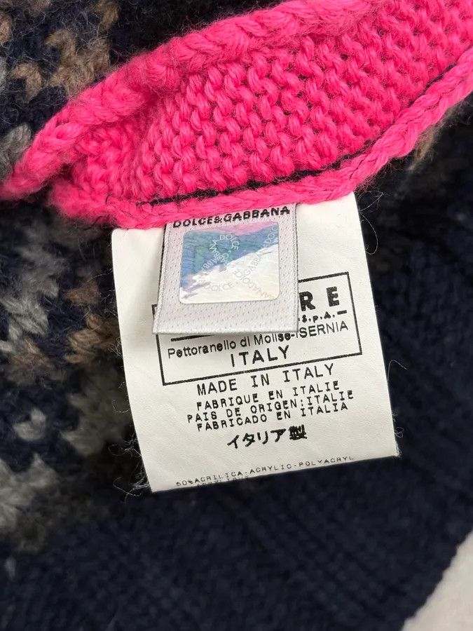 Dolce & Gabbana 2000s Dolce & Gabbana Navy Abstract & Pink Wool Zip-up Sweater Size US M / EU 48-50 / 2 - 12 Thumbnail