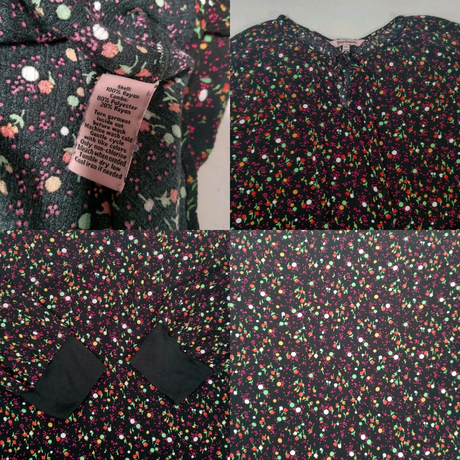 Juicy Couture VINTAGE Juicy Couture Blouse XXL Black Floral Polka Dot Lightweight Balloon Sleeve V neck Boho Hippie Bohemian Womens Beachy Peasant Tie Neck Size XXL / US 16-18 / IT 52-54 - 8 Thumbnail