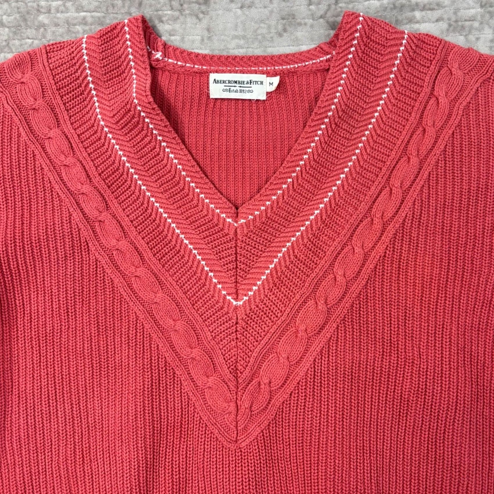 Abercrombie & Fitch Abercrombie & Fitch Vintage Cable Knit Sweater Red Coral Women M Size M / US 6-8 / IT 42-44 - 2 Thumbnail