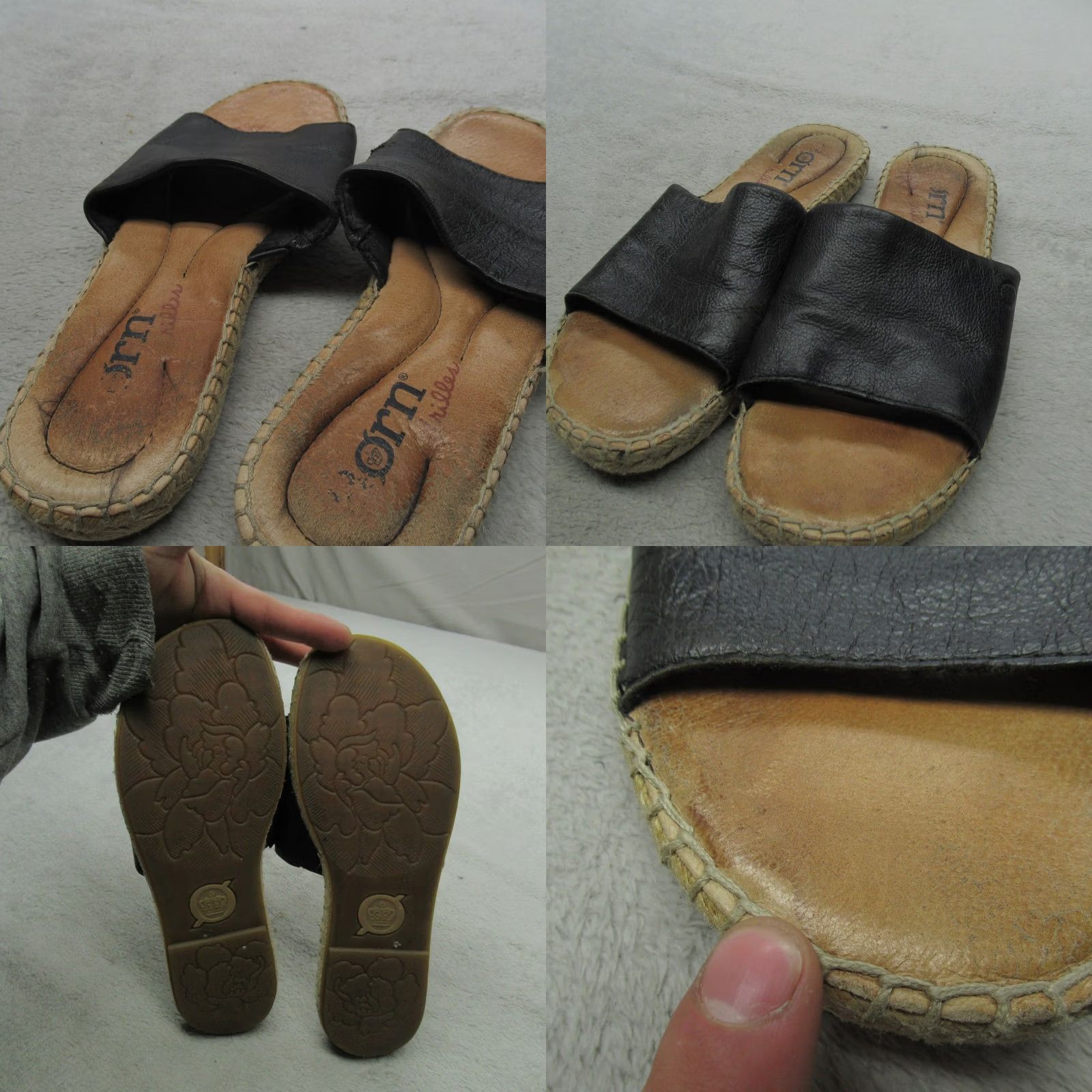 Born Born Womens Sandal Casual Espadrille Flat Leather Slip On Black 7M Shoes Size US 7 / IT 37 - 9 Thumbnail