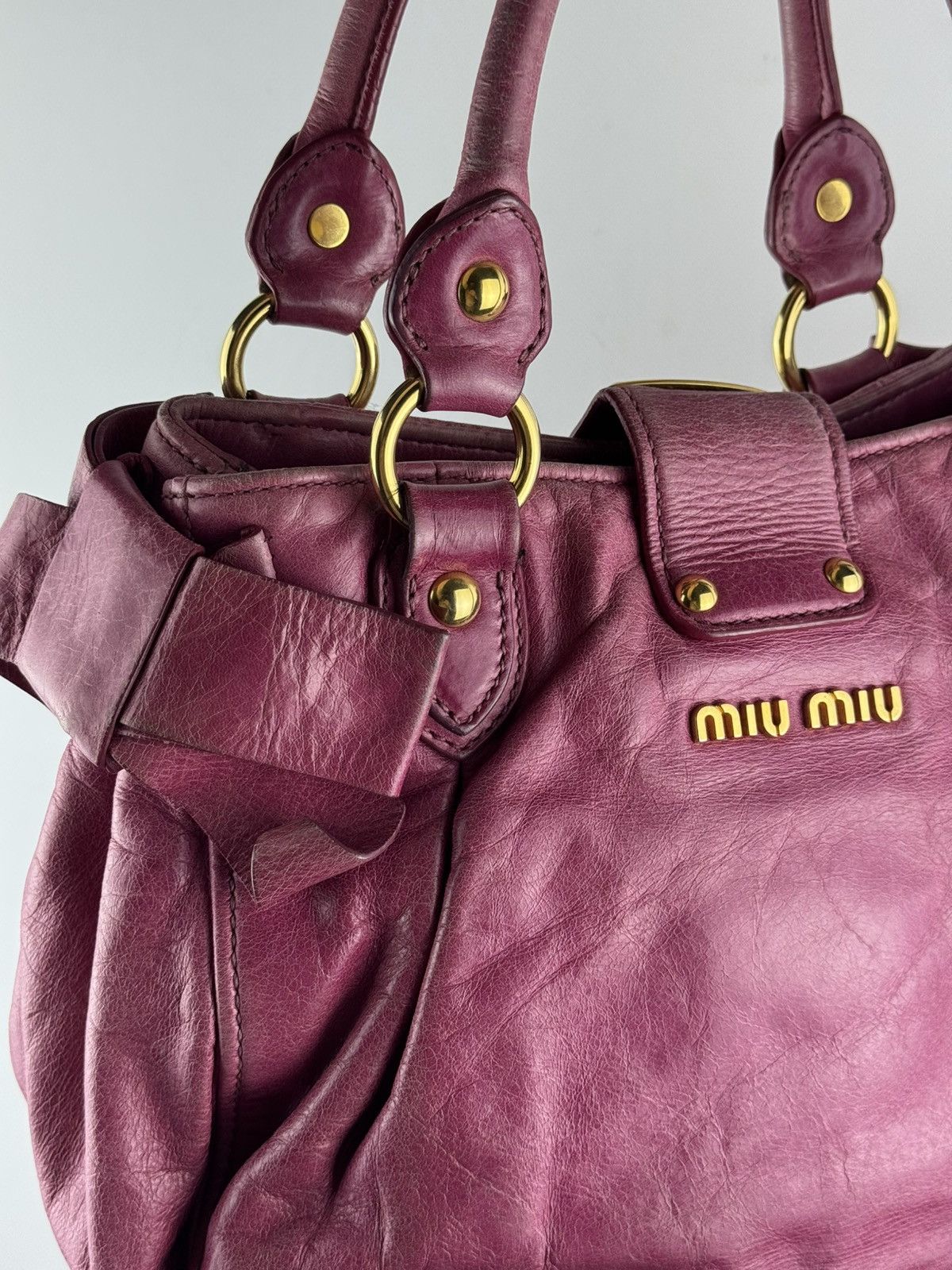 Miu Miu Miu Miu Vitello Lux Bow Bag Pink Leather Top Handle Handbag Size ONE SIZE - 2 Thumbnail