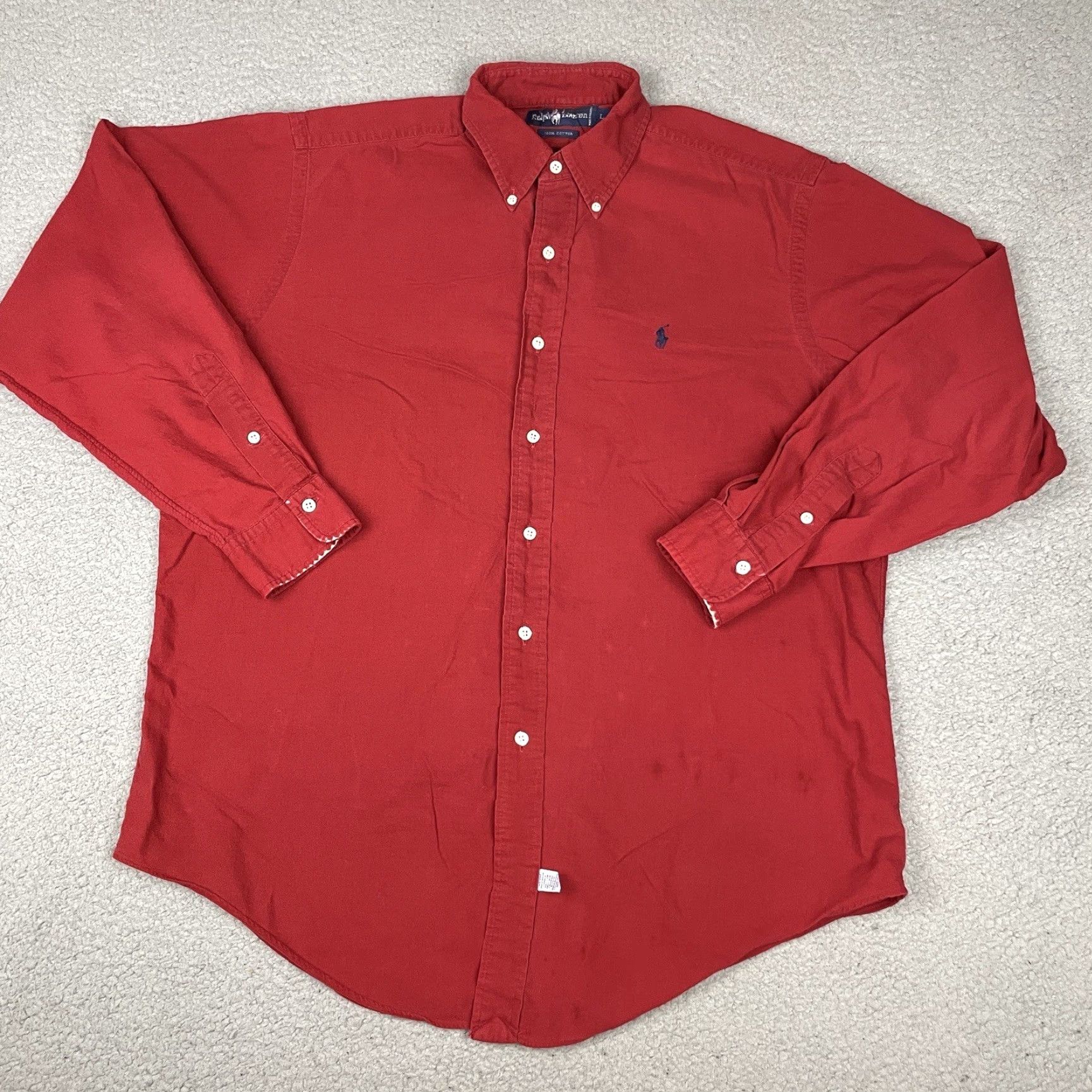 Ralph Lauren VINTAGE Ralph Lauren Polo Shirt Mens L Red Button-Down Pony Distressed 90s Polo Shirt Button-Up Knit Cotton Long Sleeve Size US L / EU 52-54 / 3 - 2 Thumbnail