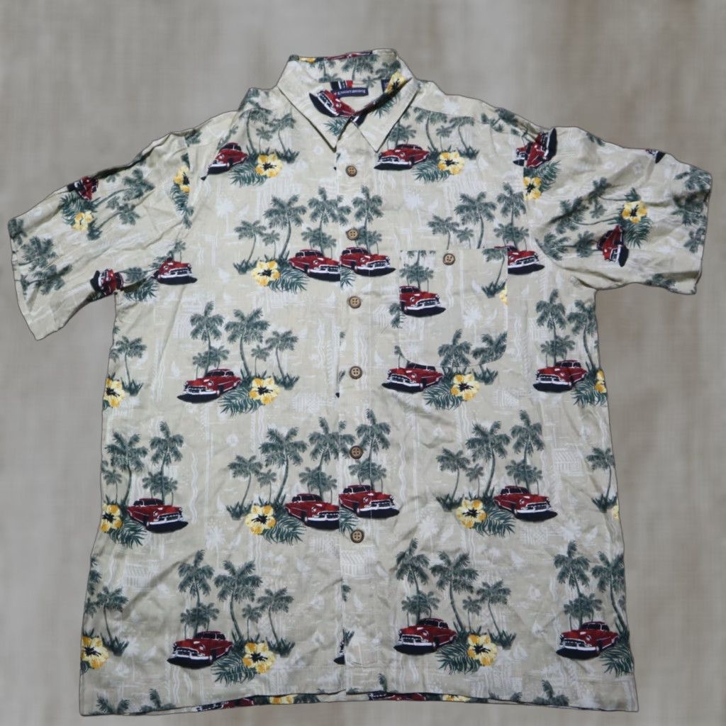 Vintage VINTAGE Knightsbridge Hawaiian Shirt Mens Large 100% Rayon Palm Trees Classic Car Size US L / EU 52-54 / 3 - 1 Thumbnail