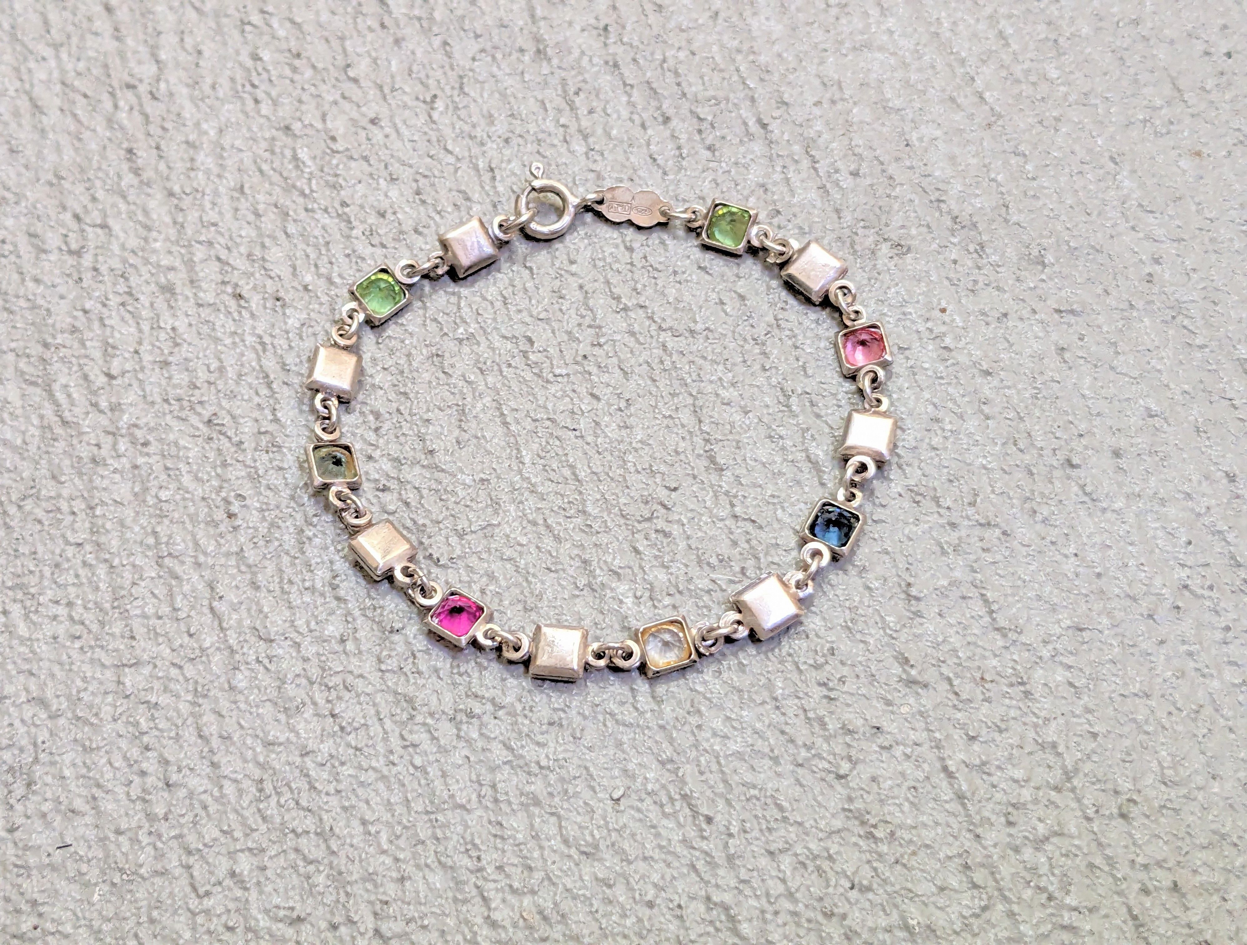 image of Jewelry x Vintage Sterling Silver Tennis Bracelet 7.5" Chain Rainbow Italy Y2K, Women's