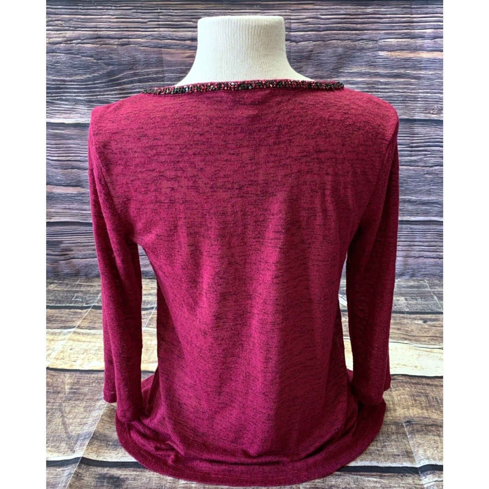 Juicy Couture Juicy Couture Burgandy 3/4 Sleeve Sequin Pullover Women's Small Light Weight Shirt Size S / US 4 / IT 40 - 3 Thumbnail