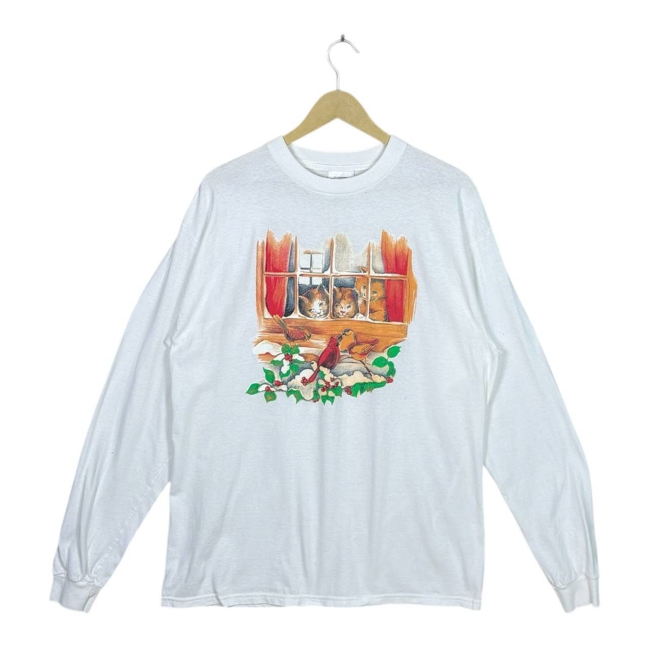 Tultex Vintage 90s Tultex Cat & Bird Window Graphic T-Shirt XL Size US XL / EU 56 / 4 - 1 Thumbnail