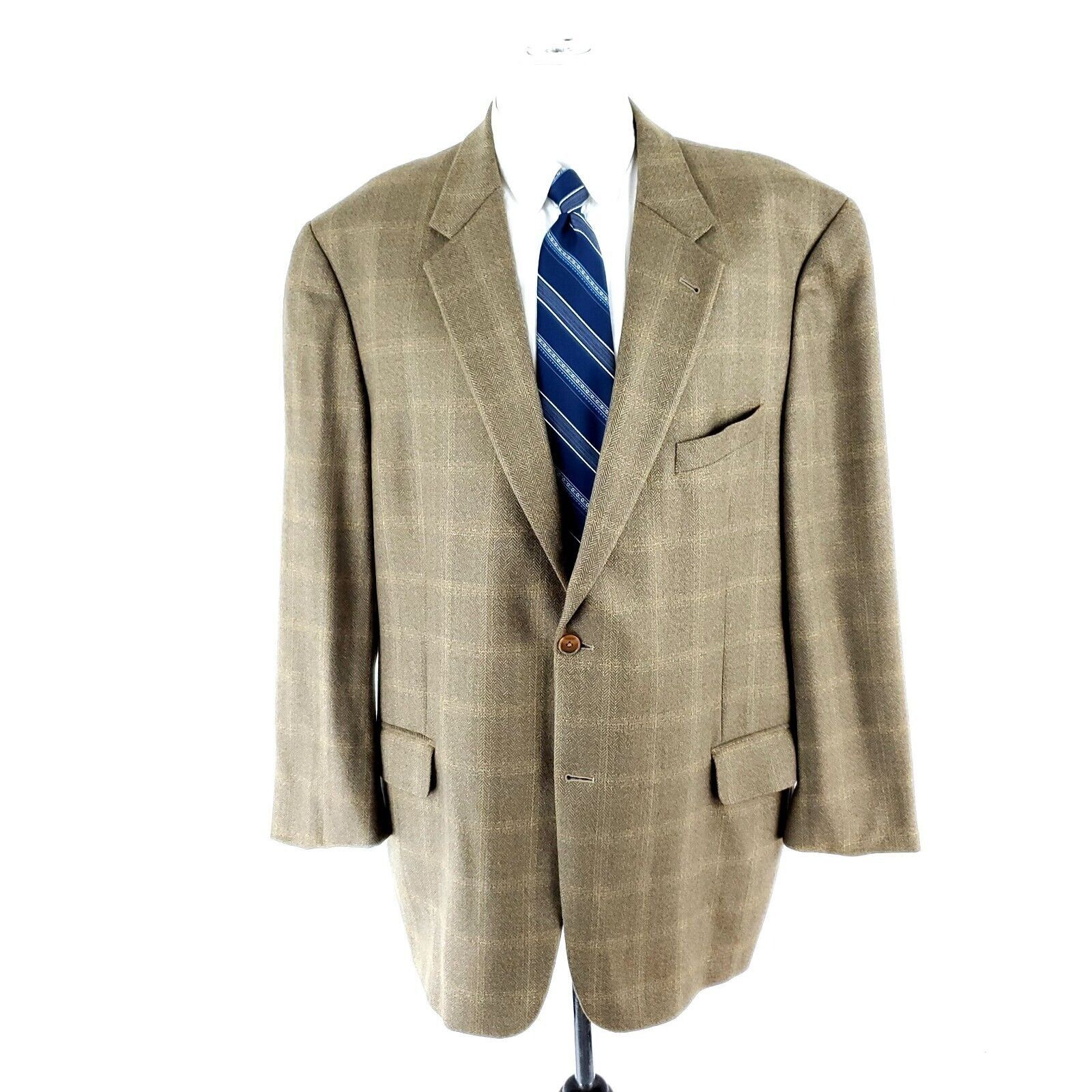 Joseph Abboud Joseph Abboud Lambswool 2 Button Sport Coat 44R Tan Herringb Size 44R - 3 Thumbnail