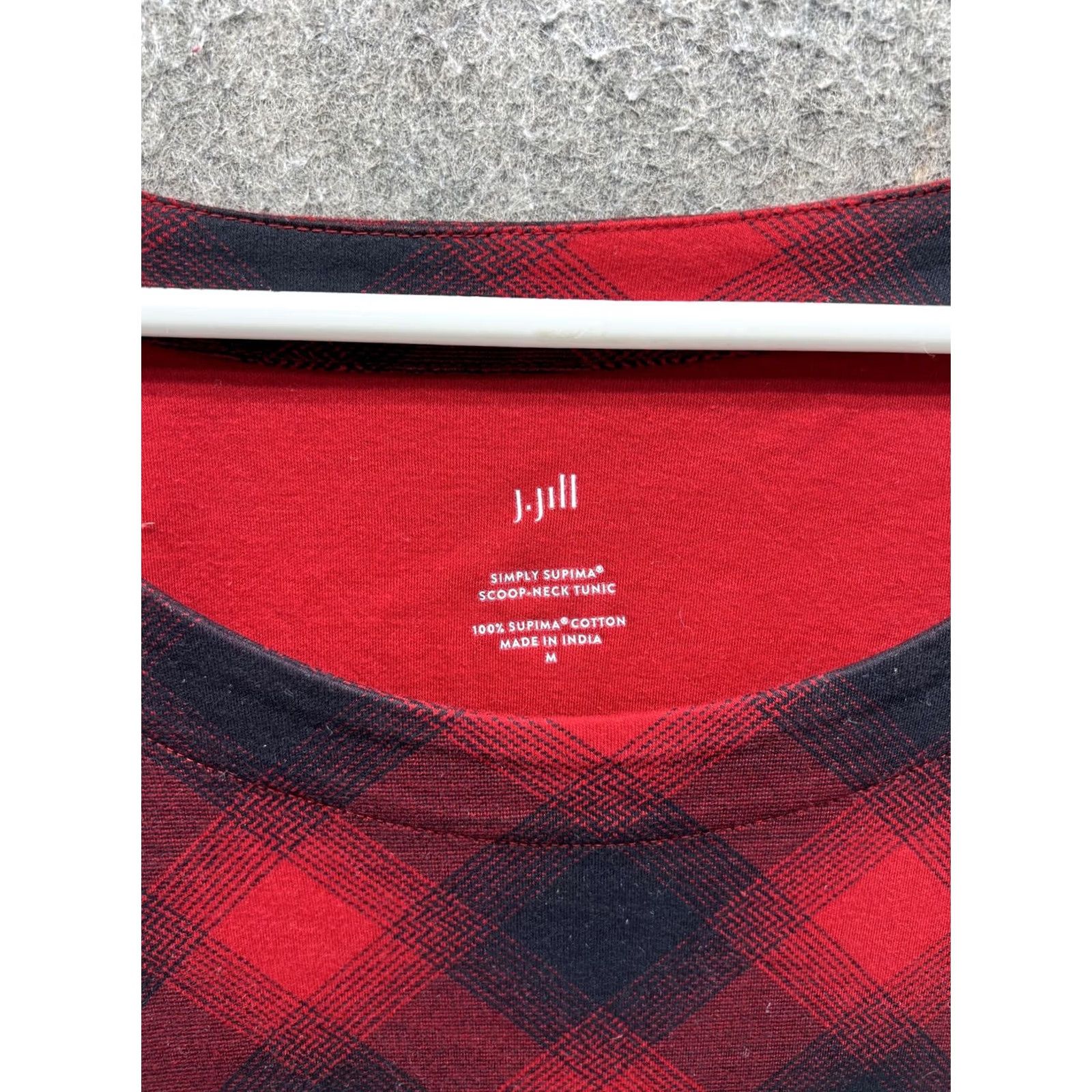 J. Jill J. Jill Shirt Womens M Red Plaid Scoop Neck 3/4 Sleeve Tunic Top Size M / US 6-8 / IT 42-44 - 5 Thumbnail