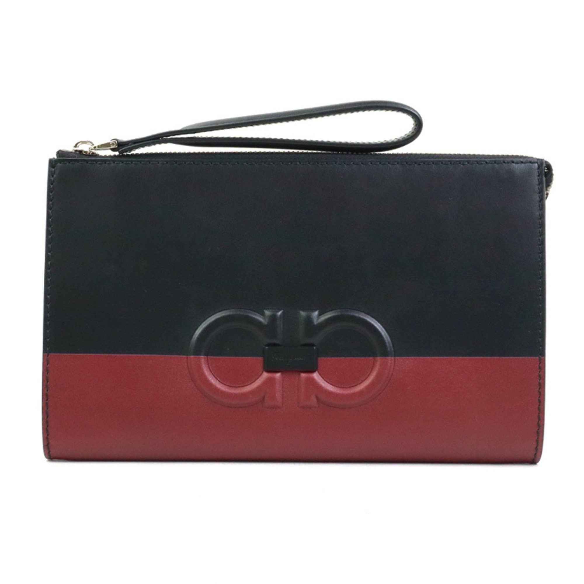 Salvatore Ferragamo Salvatore Ferragamo Gancini Leather Clutch Bag in Black and Dark Red, Men's Women's, r10655a Size ONE SIZE - 1 Thumbnail
