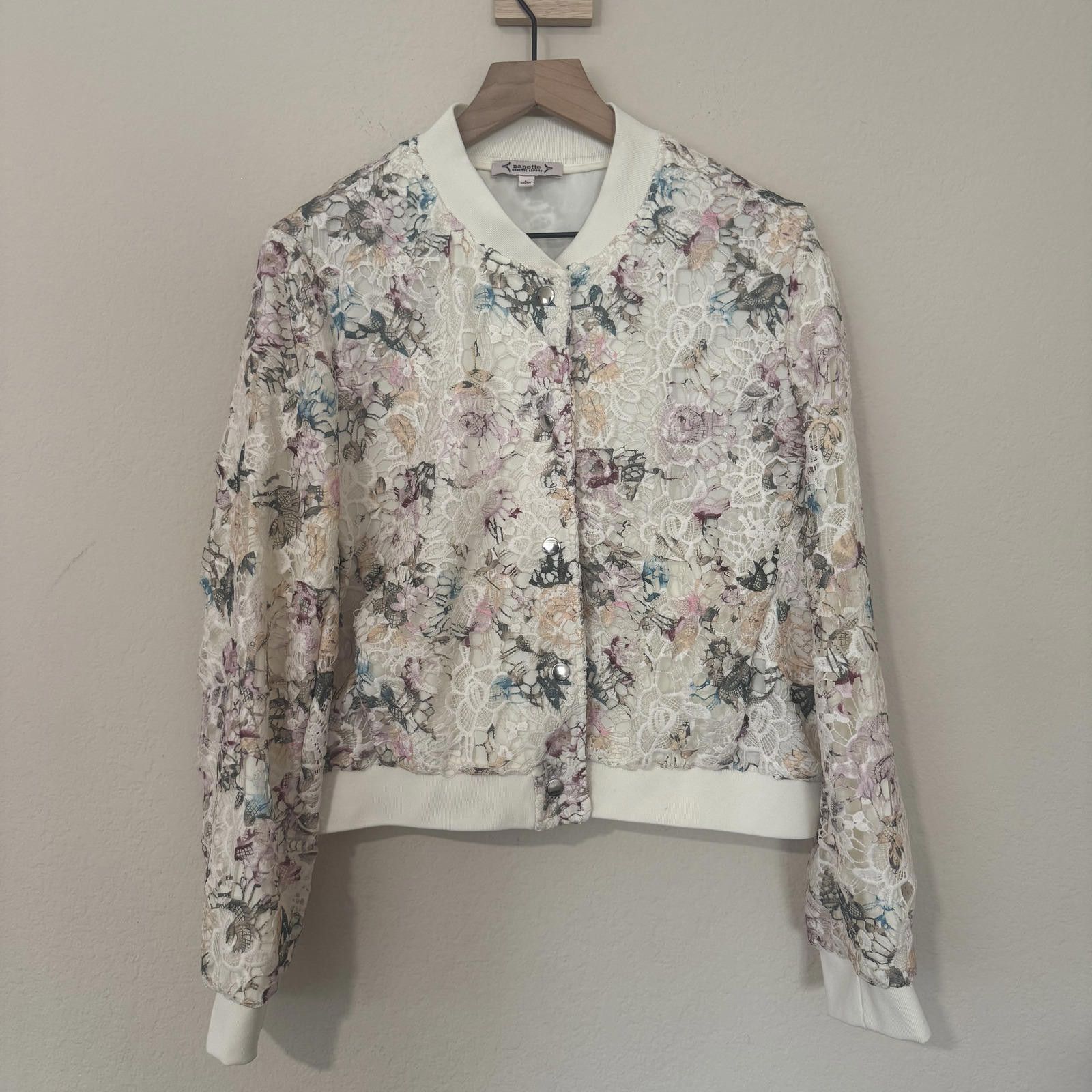 Other Nanette Lepore Jacket Women's L White Lace Crochet Floral Size L / US 10 / IT 46 - 1 Thumbnail