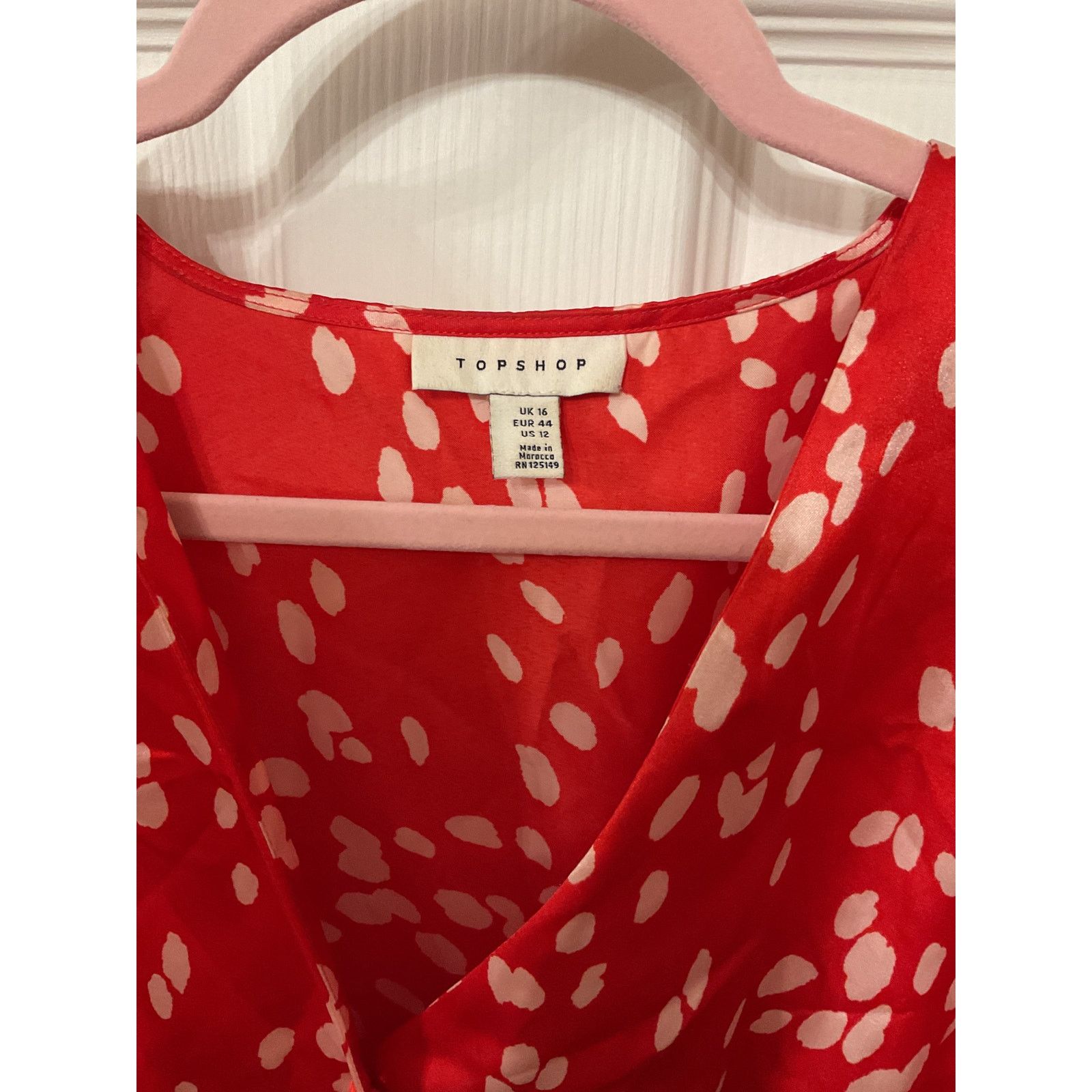 Topshop Topshop Dalmation Print Red Satin Pleated Blouse, 12 Size XL / US 12-14 / IT 48-50 - 6 Thumbnail