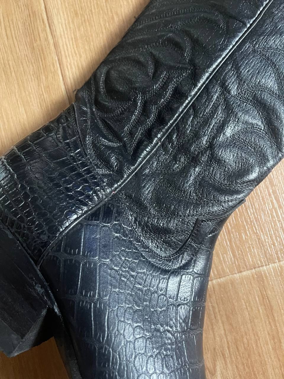 Cowboy Equipment × Japanese Brand × Vintage Vintage Cowboy Boots Black Leather USA Western Size US 6 / IT 36 - 12 Thumbnail