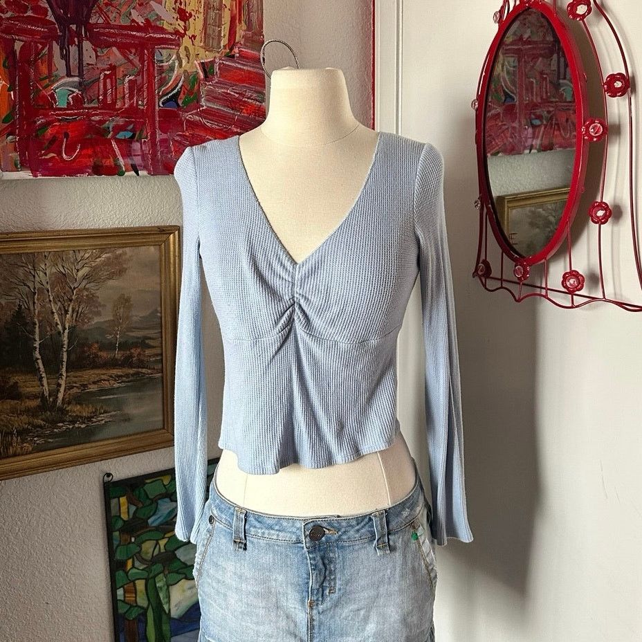 Other ivy + main blue waffle knit long sleeve v neck top Size S / US 4 / IT 40 - 1 Thumbnail