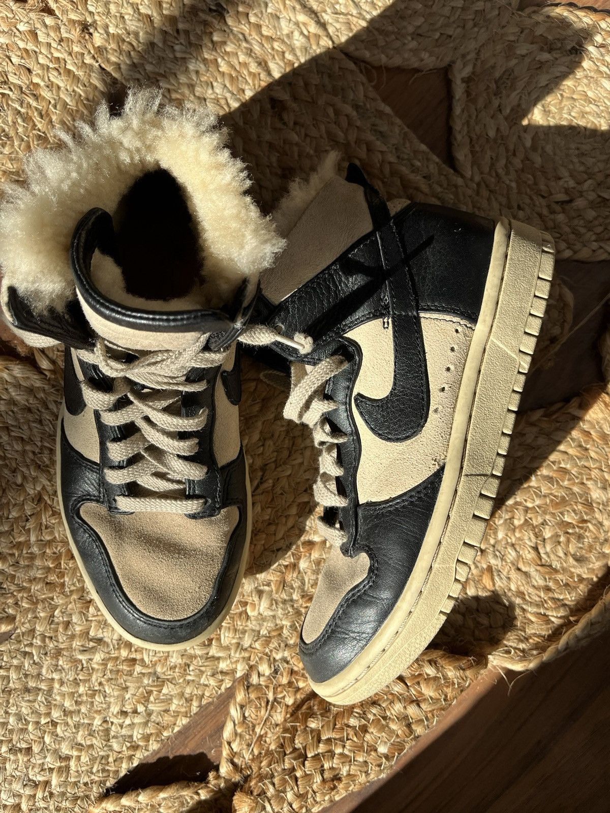 Nike × Vintage Sherpa Nike Dunk 🐻 fur cozy coquette bear velvet y2k goth Size US 6 / IT 36 - 8 Thumbnail