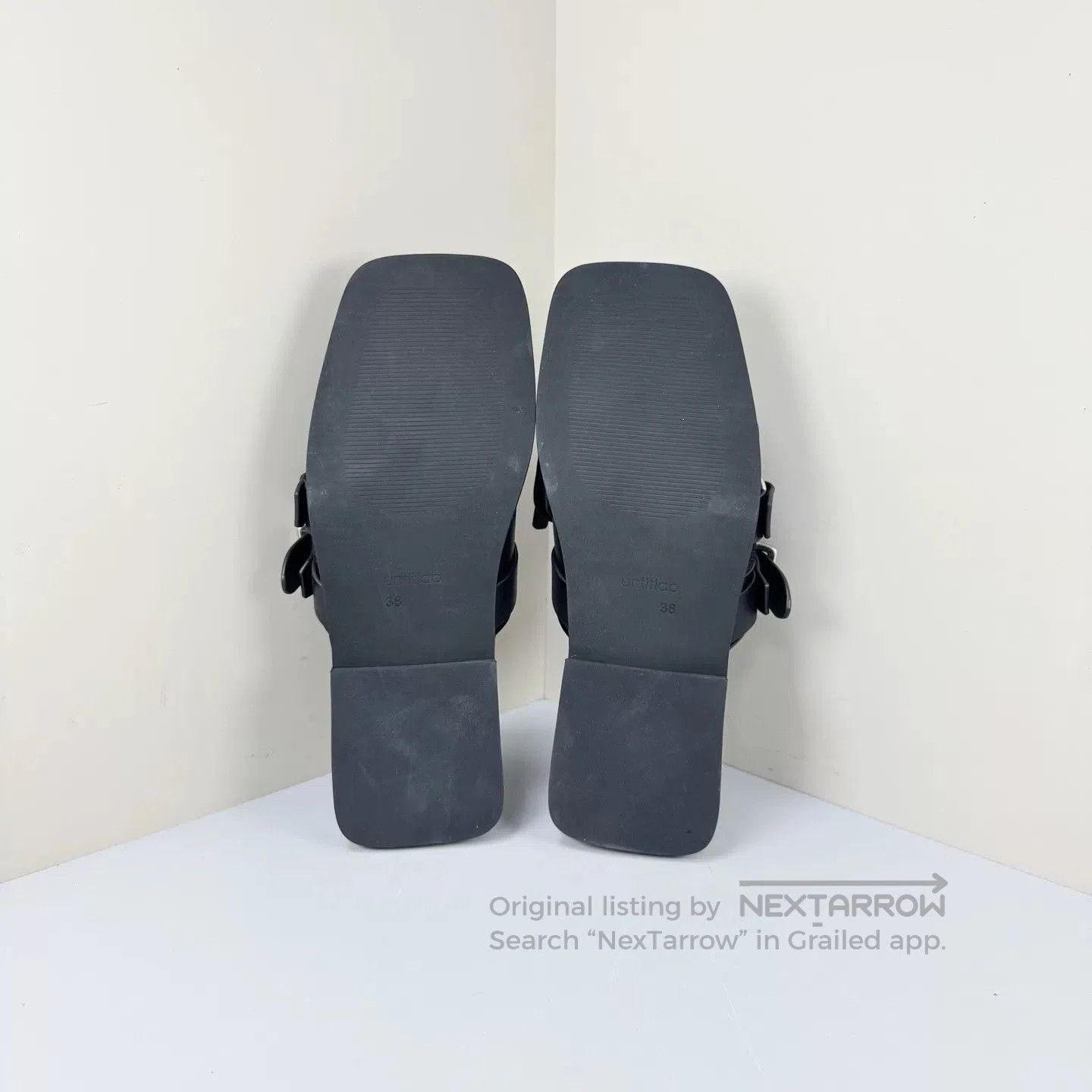 untitlab Untitlab Black Strappy Leather Square-Toe Slippers. Size US 7 / IT 37 - 5 Thumbnail