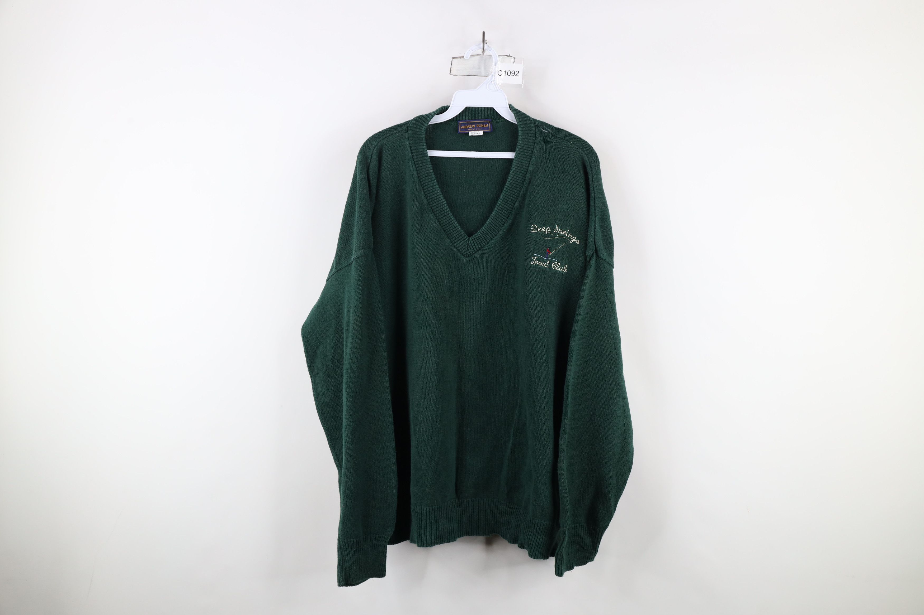 Vintage Vintage 90s Deep Springs Trout Club Knit Sweater Green USA Size US XXL / EU 58 / 5 - 1 Thumbnail