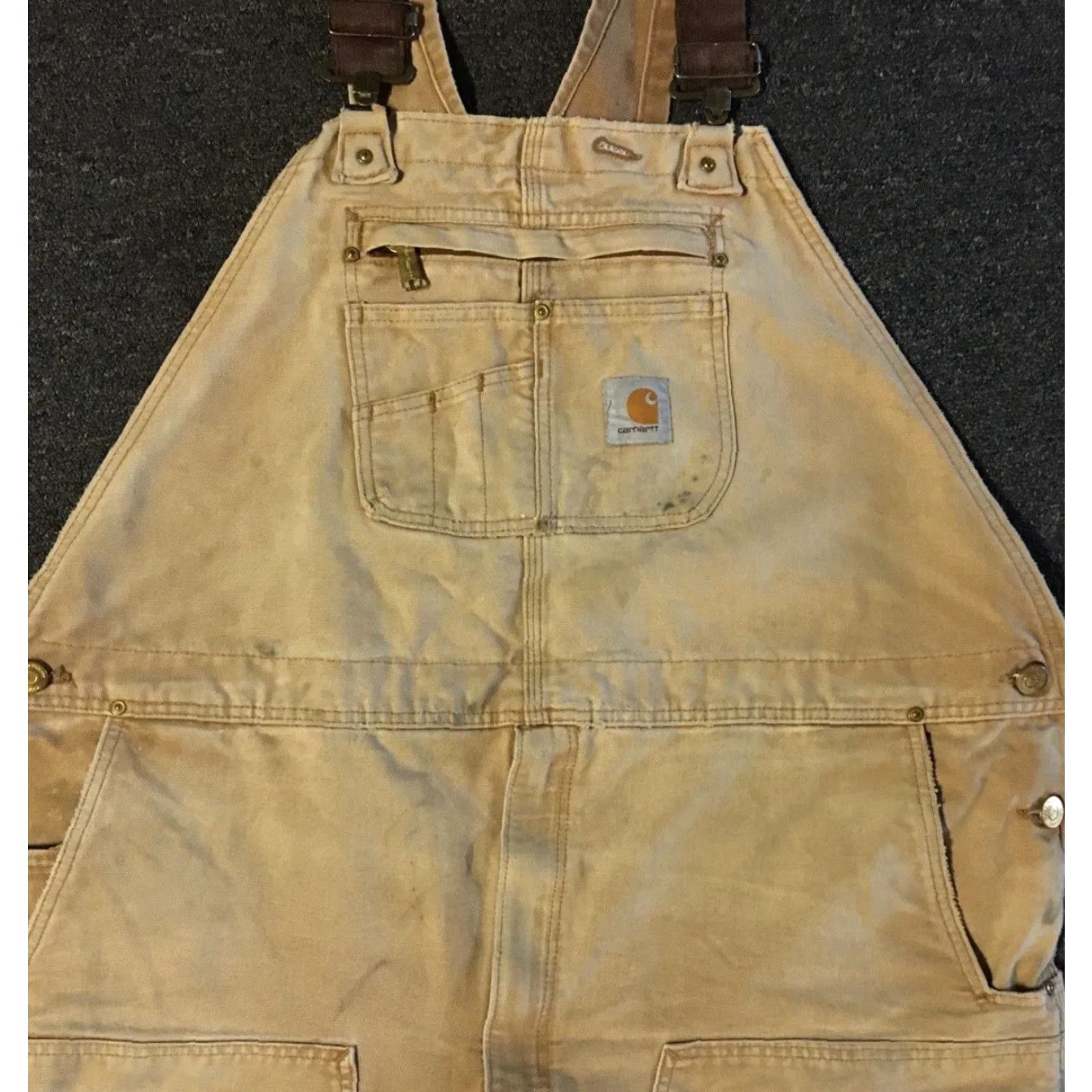 Carhartt VINTAGE Carhartt Overalls Jeans 48 Tan Distressed Faded Double Knee 27 Inseam Trucker Workwear 80s 90s Grunge Punk Rocker Mens Size US 32 / EU 48 - 5 Thumbnail
