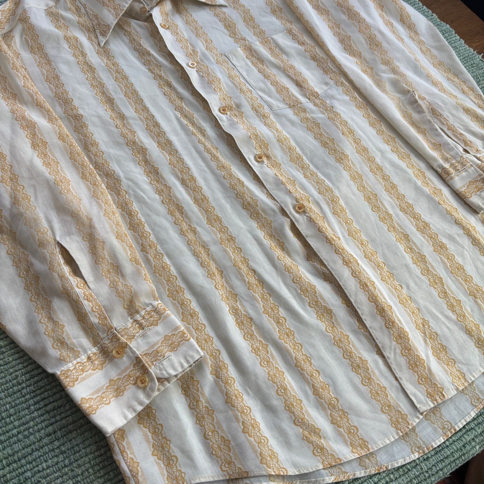 Vintage True Vintage 60s 70s Yellow Cotton Men's Patterned Shirt Size US XL / EU 56 / 4 - 5 Thumbnail