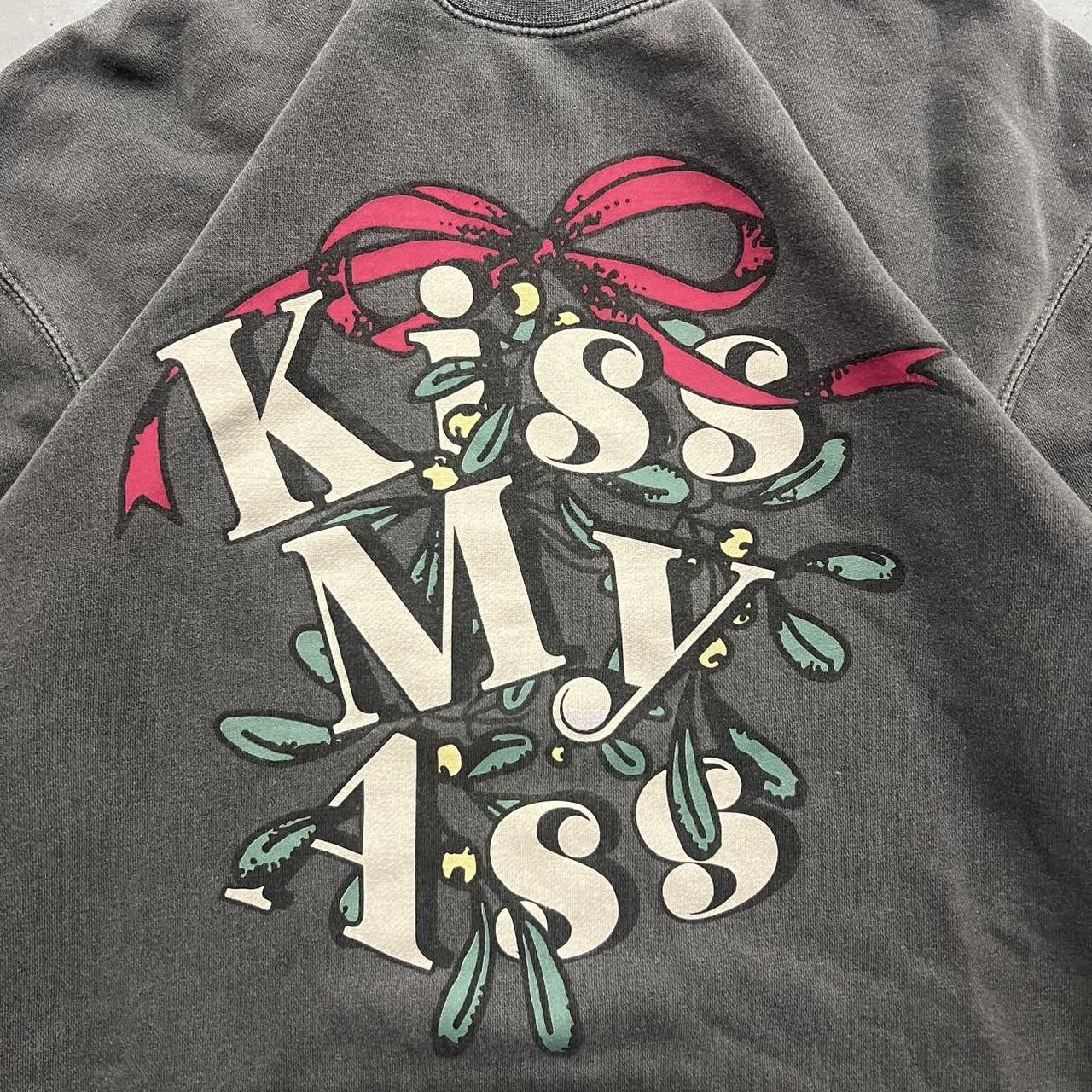 Japanese Brand × Vintage Vintage Y2K Kiss My Ass Christmas Dark Grey Sweatshirt! Size US L / EU 52-54 / 3 - 2 Thumbnail