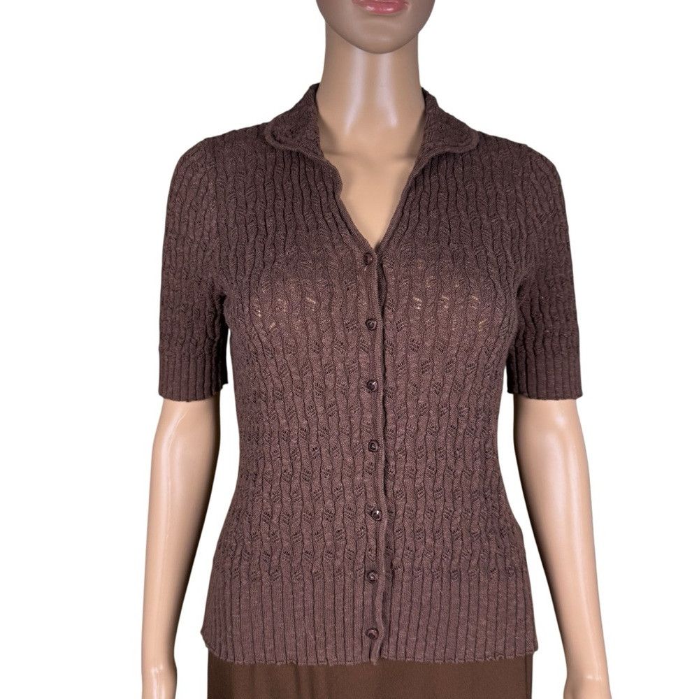 Other Sigrid Olsen Knit Cotton Short Sleeve Collared Brown Cardig Size S / US 4 / IT 40 - 1 Thumbnail