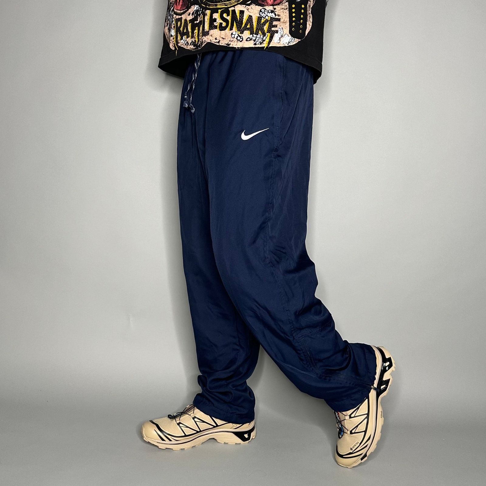 Vintage Y2K Nike Sweatpants Mens L Baggy Wide Leg Navy Blue