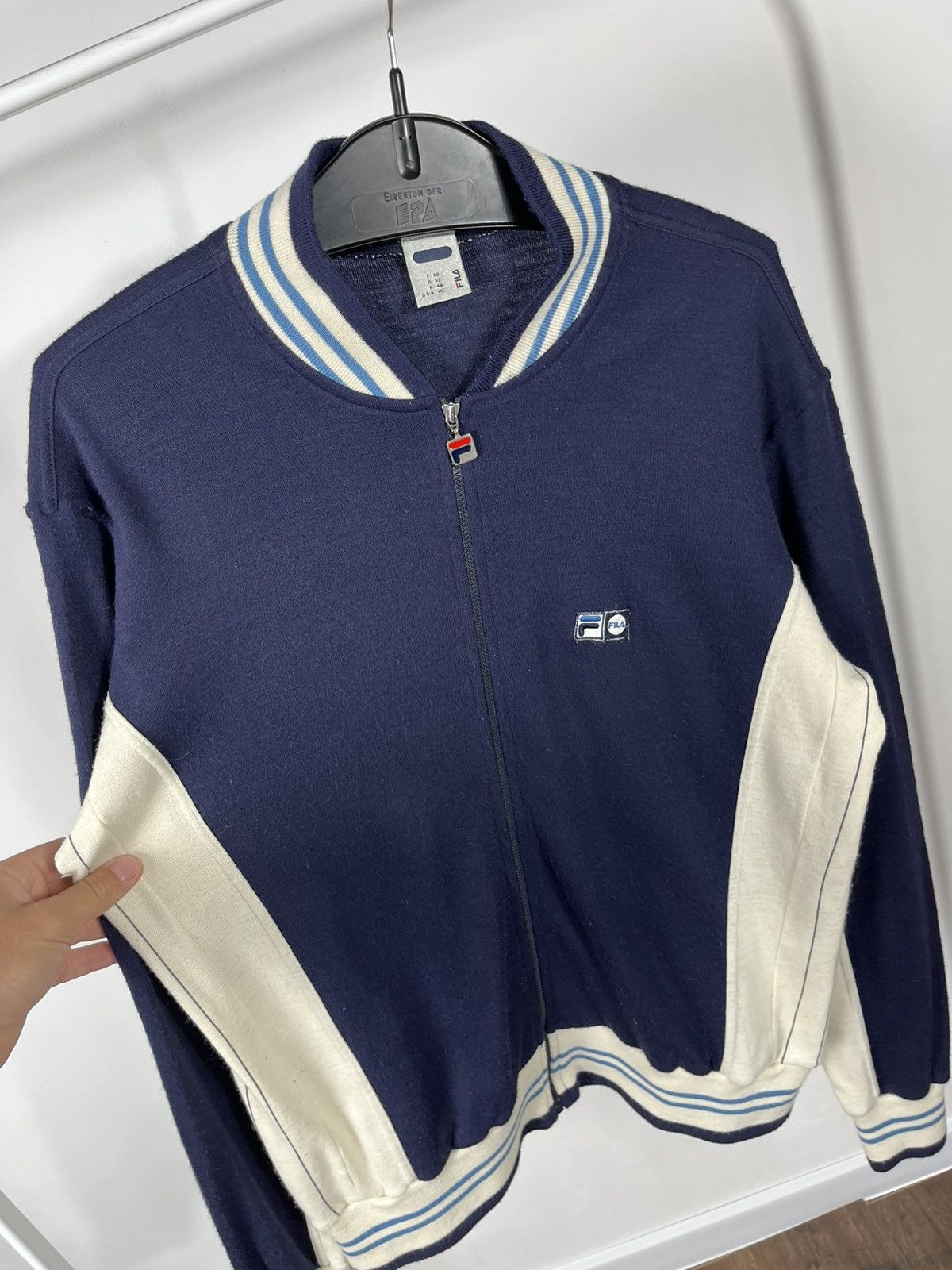 Fila Fila Vintage Wool Full Zip Navy Cream Track Jacket Size L Size US L / EU 52-54 / 3 - 6 Thumbnail