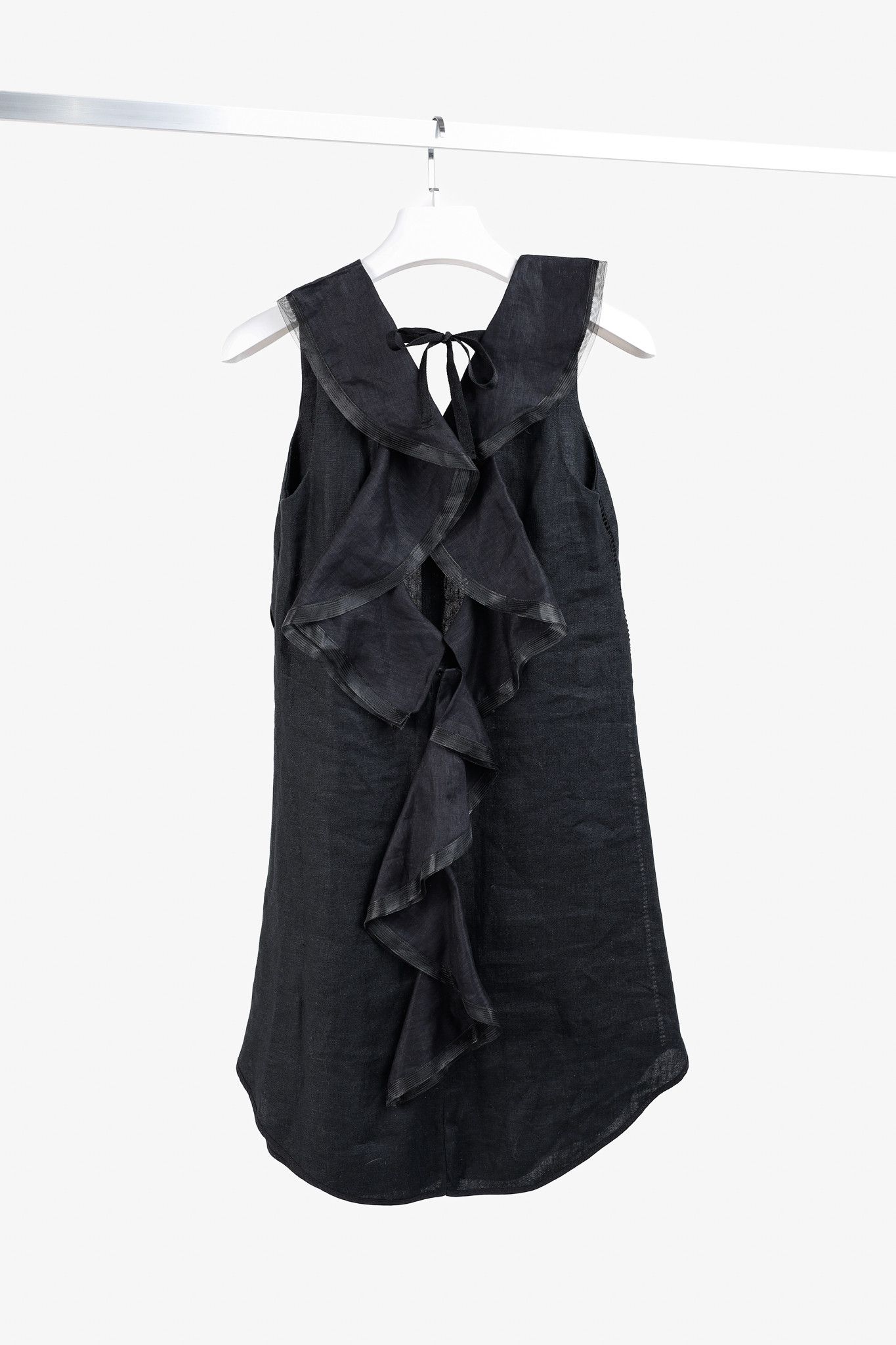 Other Denis Gagnon Ruffle Back Sleeveless Black Linen Dress Size S / US 4 / IT 40 - 2 Thumbnail