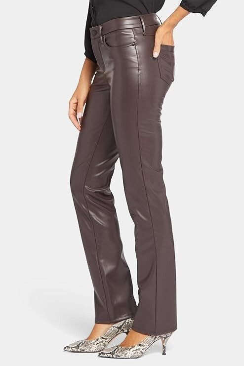 NYDJ NYDJ Marilyn Faux Leather Straight Leg Pants in Cordovan 14 Size 36" / US 14 / IT 50 - 1 Thumbnail