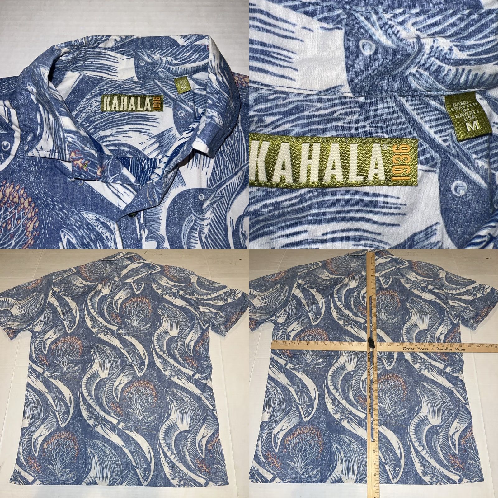 ALOHAS KAHALA HAWAIIAN ALOHA Blooming Trees Fish Pattern Pocket SHIRT Adult Medium New Size US M / EU 48-50 / 2 - 8 Thumbnail