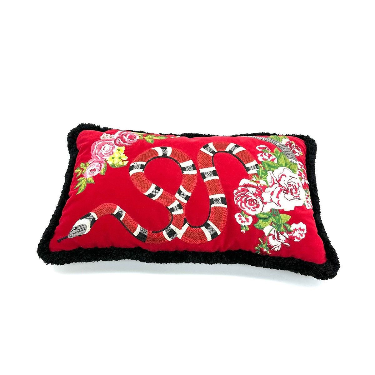 Gucci Gucci Kingsnake-embroidered red velvet cushion Size ONE SIZE - 1 Thumbnail