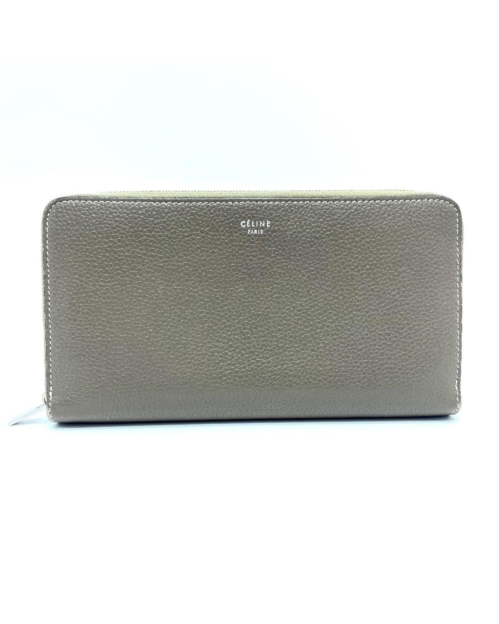 image of Celine Gray Leather Multi-Function Wallet in Grey, Women's