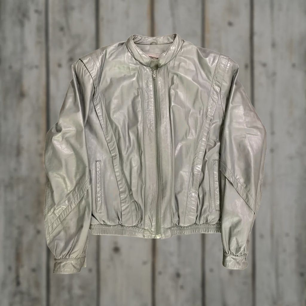 Ben Sherman VINTAGE Bermans Leather Jacket Womens Gray 12 Leather Jacket Coat Full Zip Vintage Size XL / US 12-14 / IT 48-50 - 1 Thumbnail
