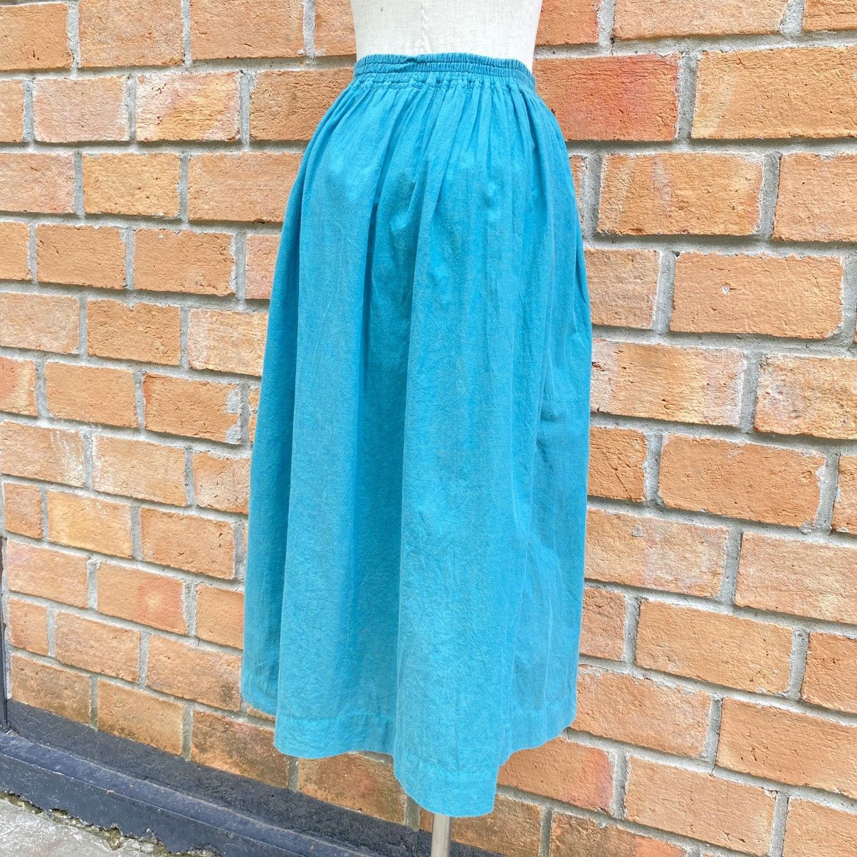 Issey Miyake Plantation Teal Cotton Midi Skirt Size 25" / US 0 / IT 36 - 1 Thumbnail