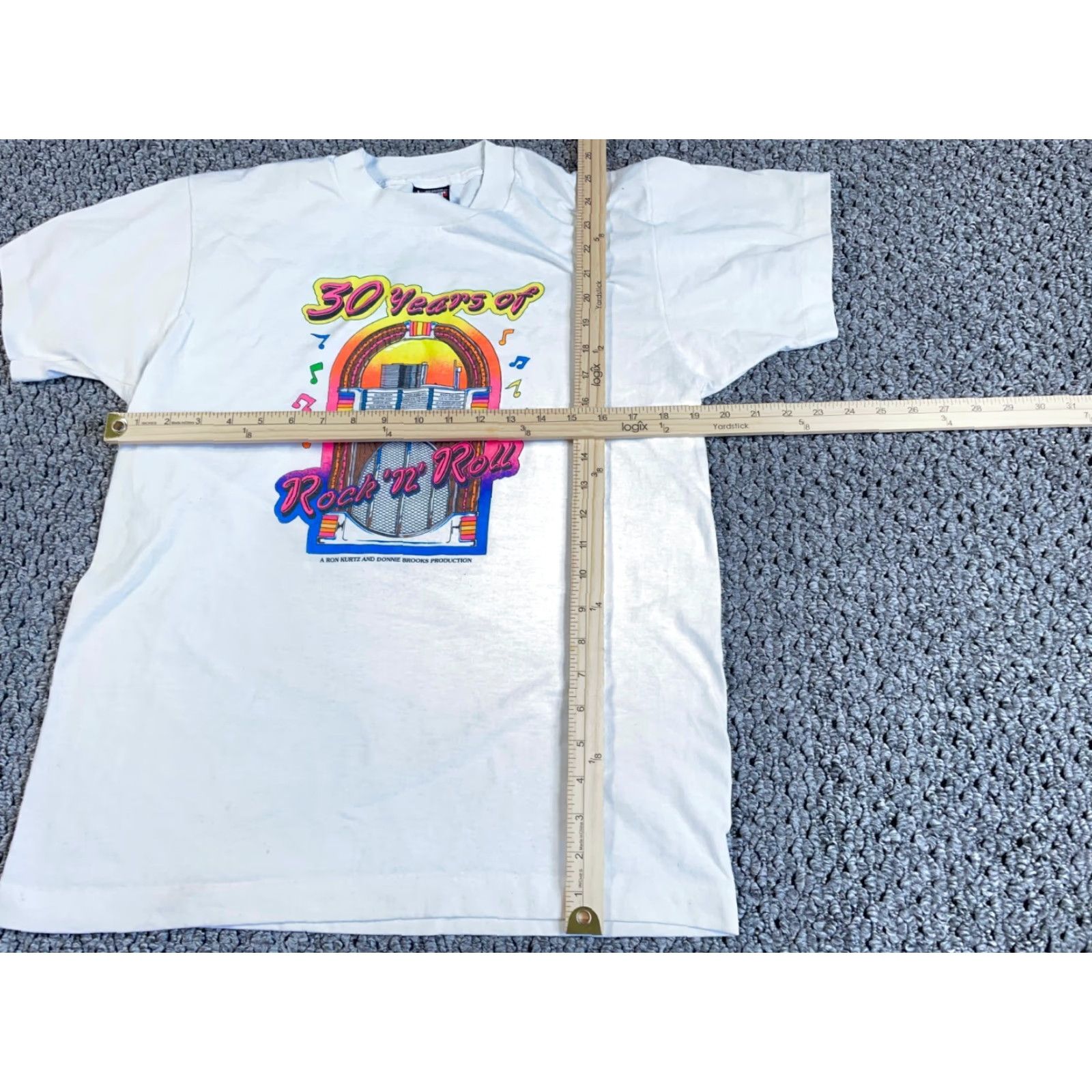 Vintage VTG Screen Stars 30 Years Rock n Roll T-Shirt Adult Medium White Mens Large (Tag) 90s Rock Graphic Print Cotton Blend Short Sleeve Crew Neck USA Made Size US M / EU 48-50 / 2 - 5 Thumbnail