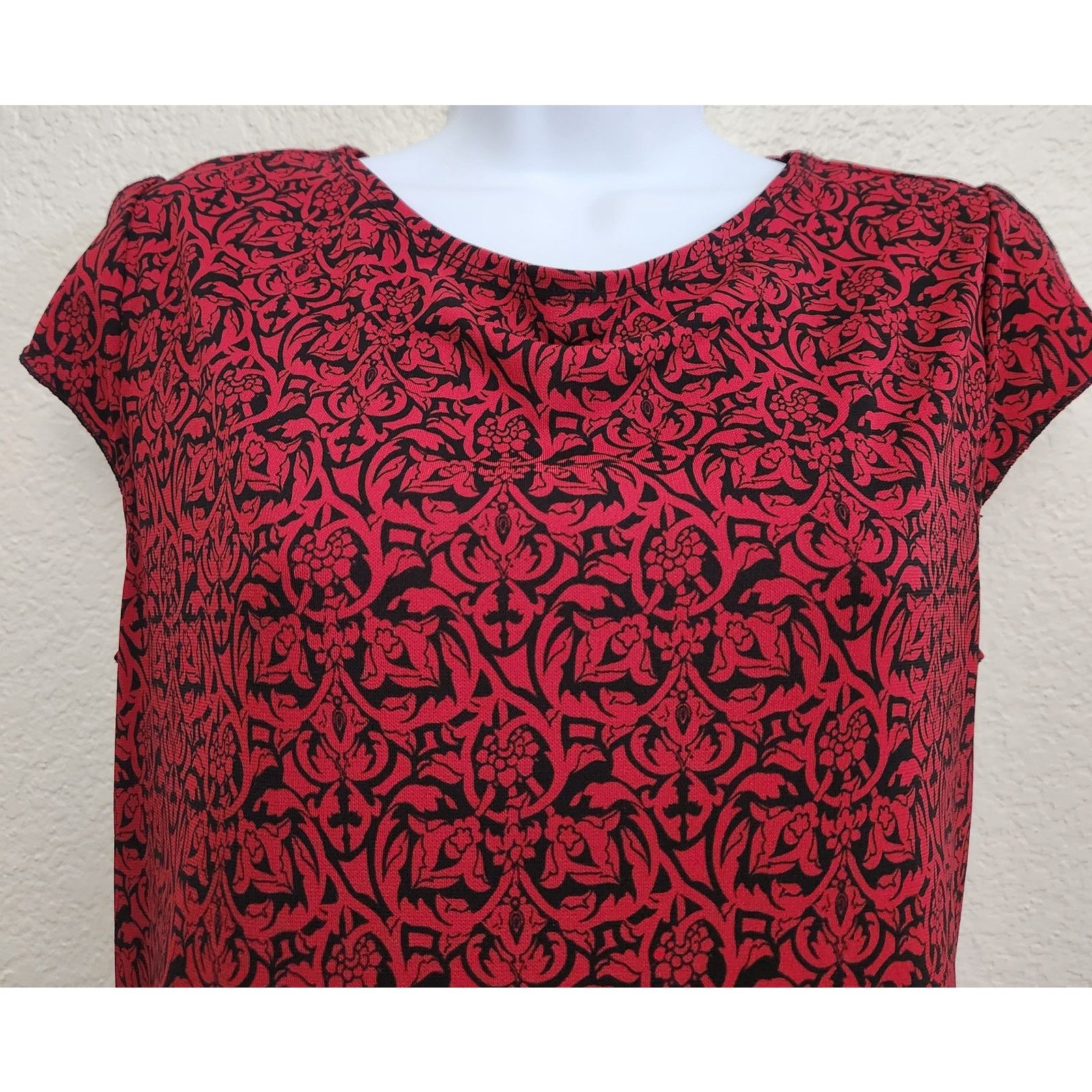 Other Kathie Lee Red Black Short Split Capped Sleeves Midi Dress M Size M / US 6-8 / IT 42-44 - 3 Thumbnail