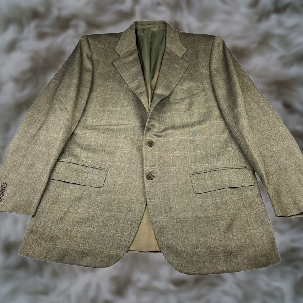 Vintage Luciano Barbera Men's Blazer Brown Plaid 100% Wool 46R US 56 EU Italy Size 46R - 1 Thumbnail