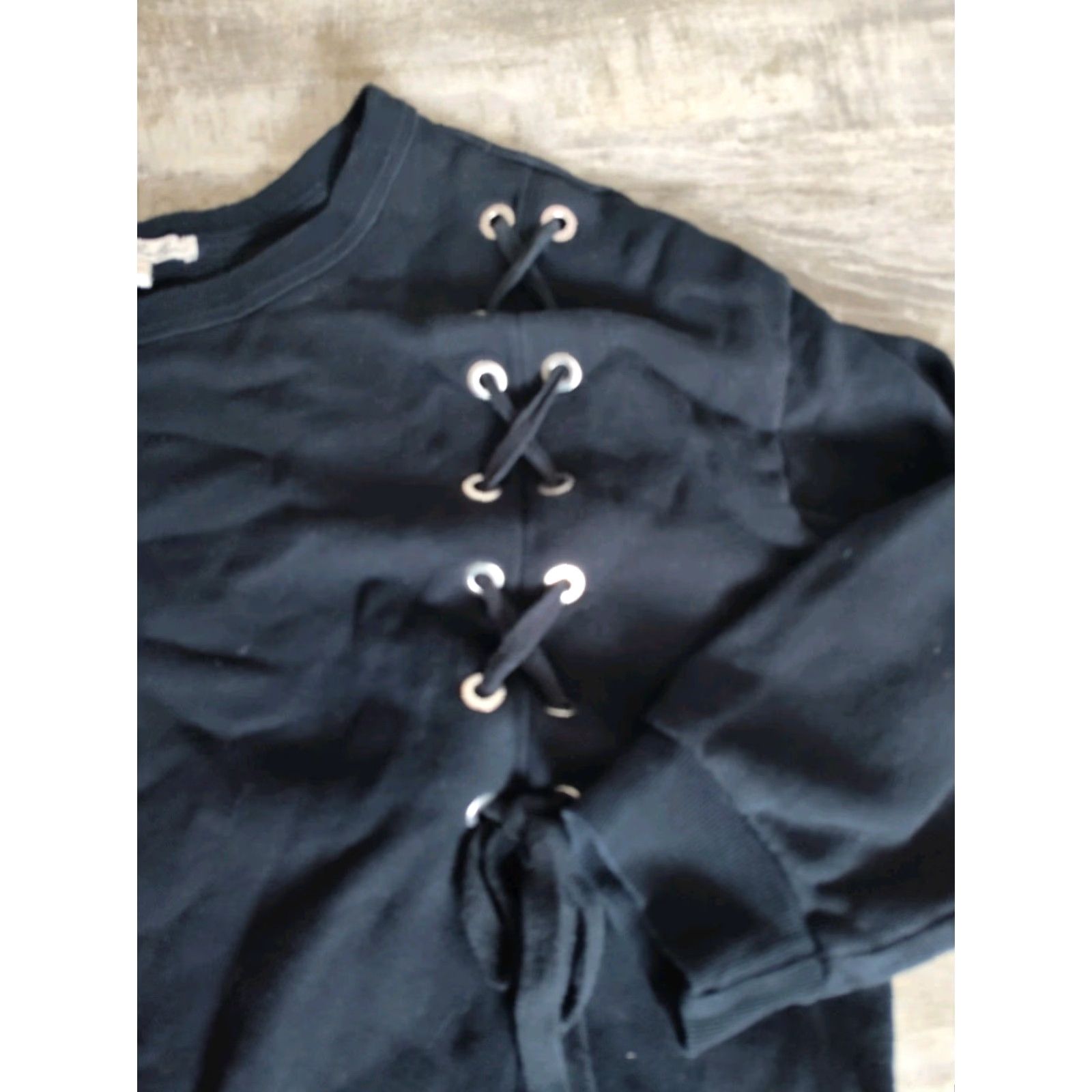 Express Express Sweater Size Small Black One Eleven Tie Pullover Round Neck Womens Size S / US 4 / IT 40 - 2 Thumbnail