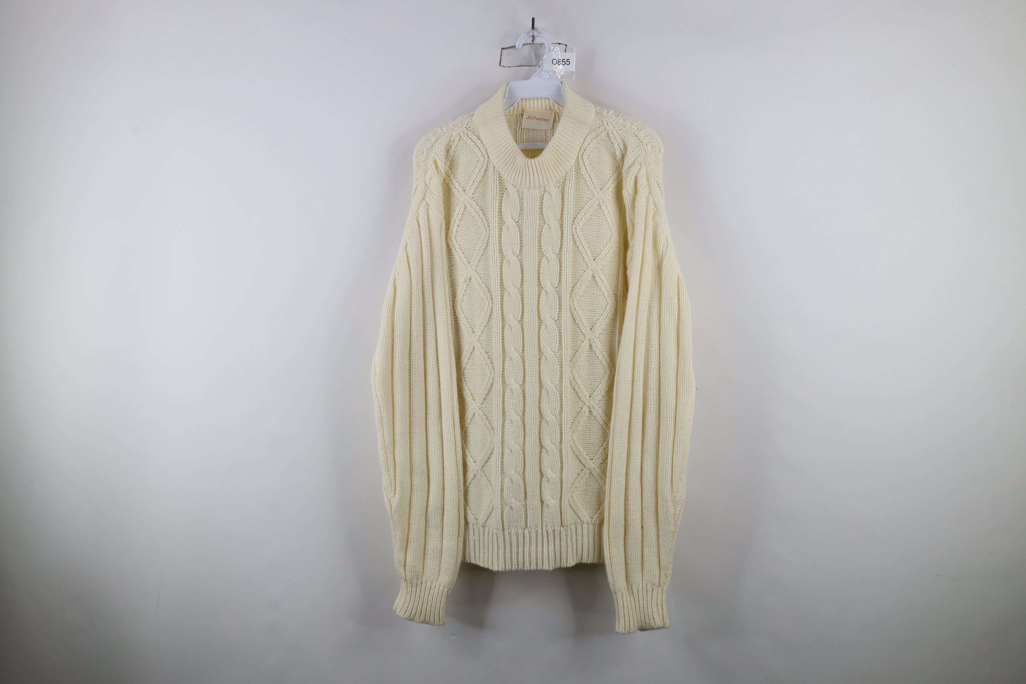 Vintage Vintage 70s Streetwear Cable Knit Fisherman Sweater Cream Size US L / EU 52-54 / 3 - 1 Thumbnail