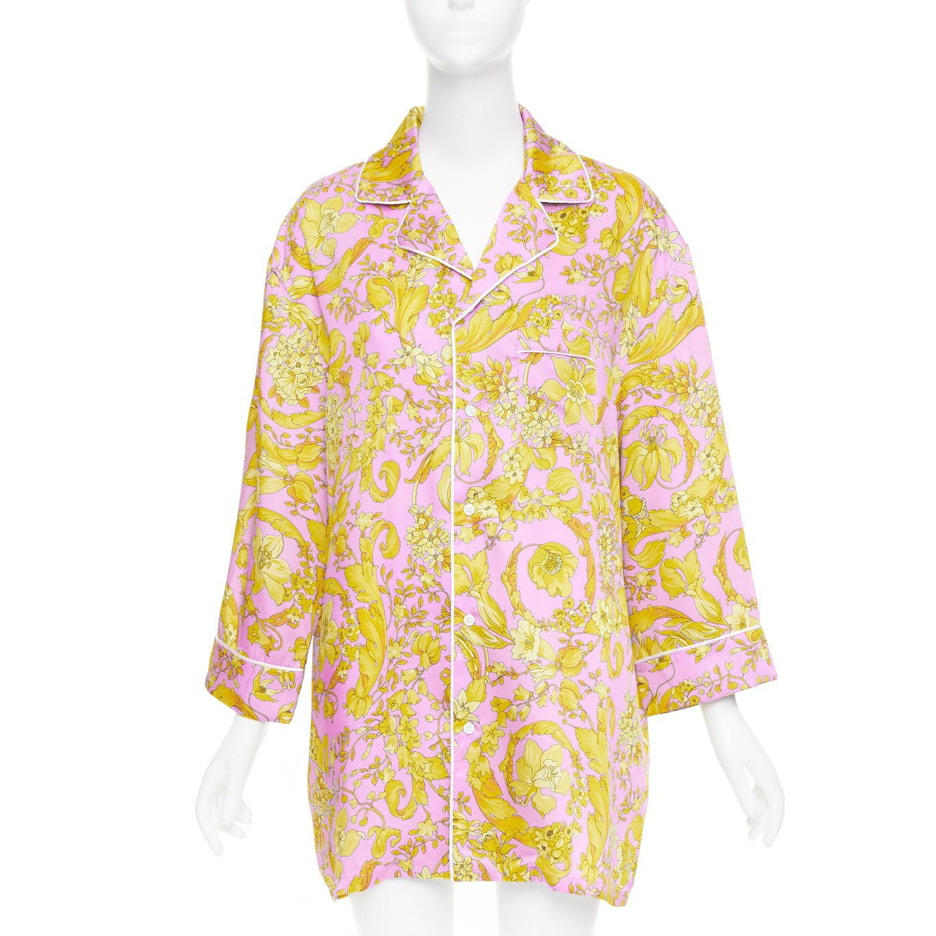 Versace VERSACE 100% silk Signature Barocco Baroque pink gold print pajama shirt Sz.4 XL Size L / US 10 / IT 46 - 1 Thumbnail