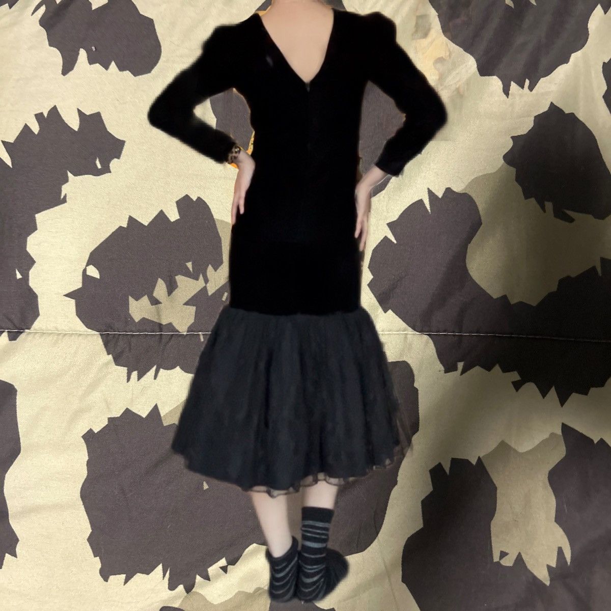 Vintage Goth 80s Velvet Dress w/Tulle Size XS / US 0-2 / IT 36-38 - 5 Thumbnail