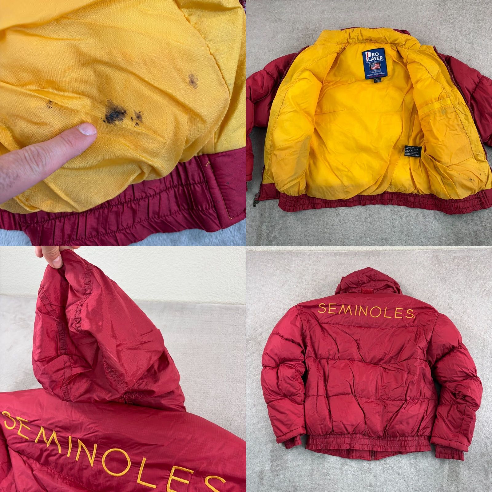 Pro Player VINTAGE Florida St Seminoles Pro Player Puffer Jacket Men Large Garnet Logo Hooded Full Zip Size US L / EU 52-54 / 3 - 9 Thumbnail