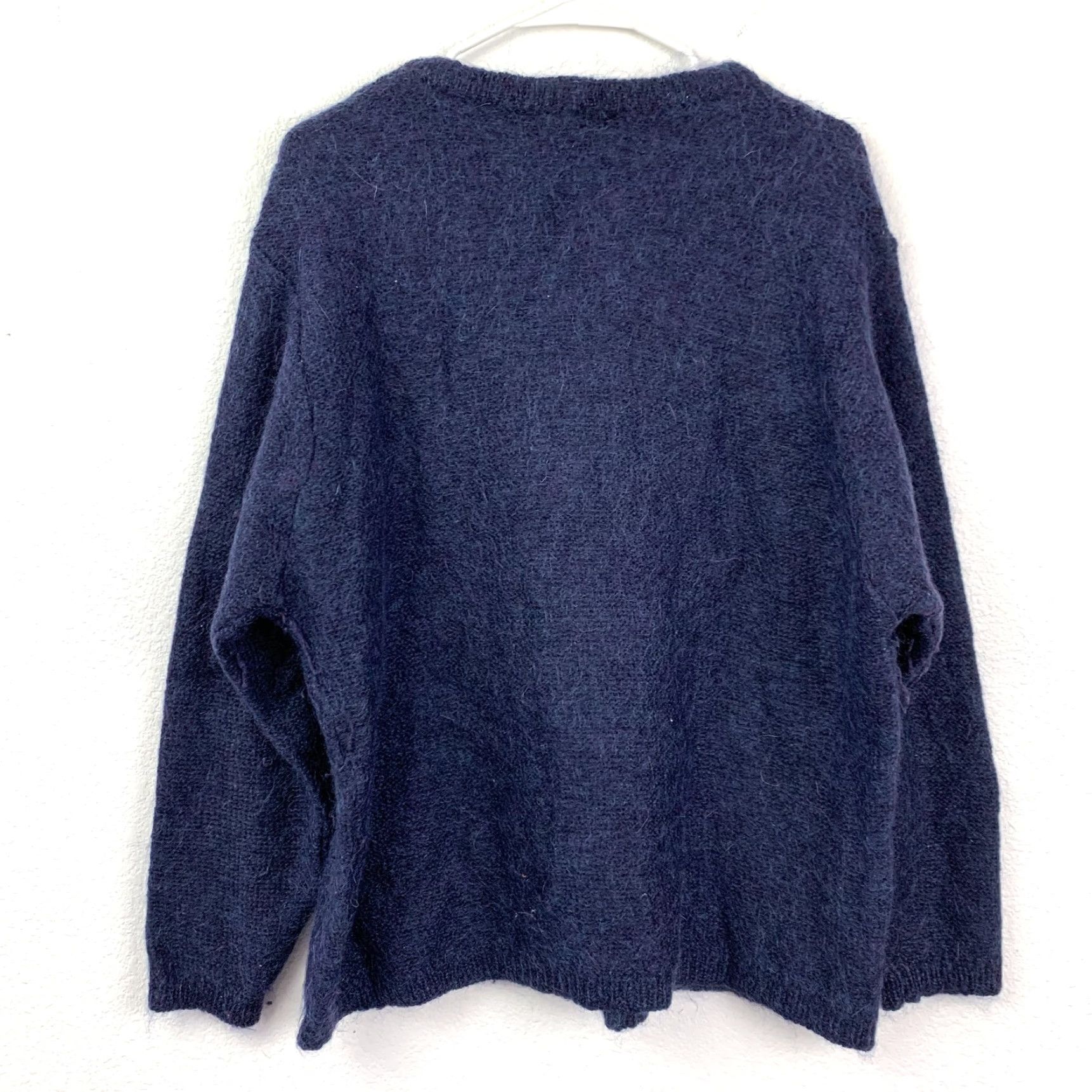 Vintage Fashion Bug Cardigan Sweater Plus Size 18/20W Navy Blue Mohair Blend Button-Front Fuzzy Knit Open-V-Neck Women's Casual, Cozy, Travel Size XXL / US 16-18 / IT 52-54 - 5 Thumbnail