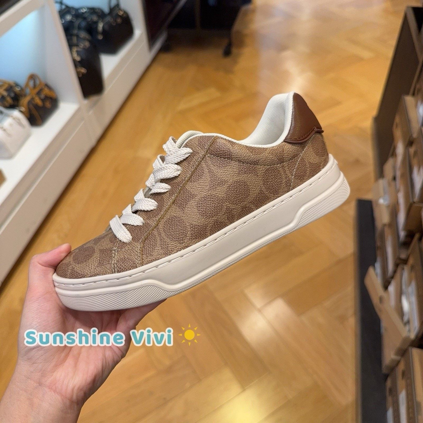 Coach NEW COACH Women's High Line Sneaker Canvas CW970 Brown Khaki Size US 5.5 / IT 35.5 - 1 Thumbnail